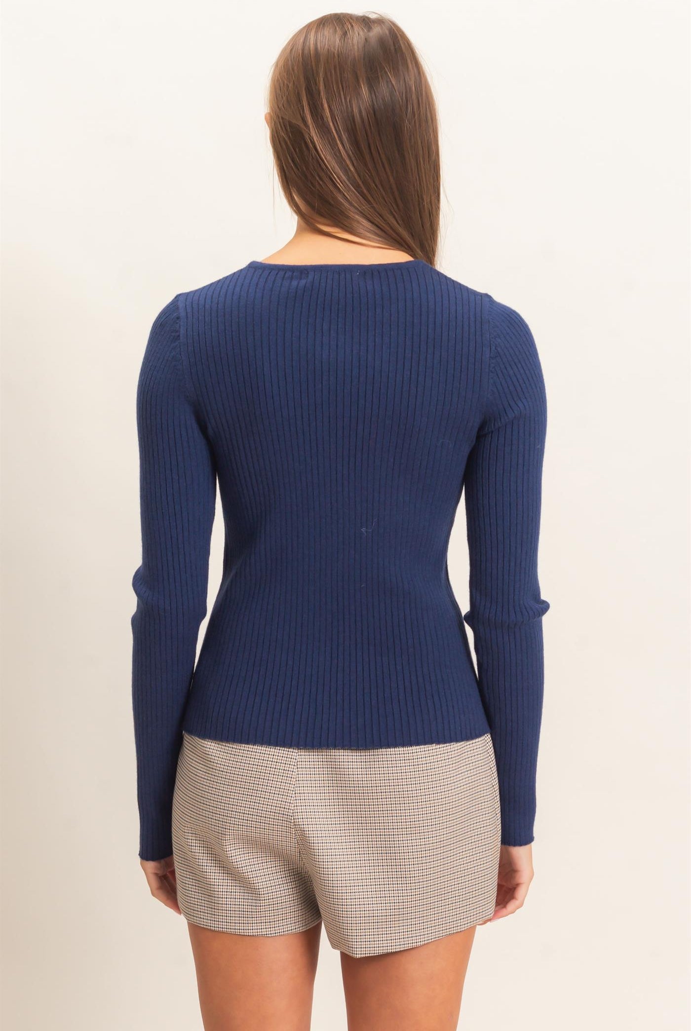 Wholesale Ribbed Button Front Cardigan Cardigans DZ26E322 NAVY DOUBLE ZERO