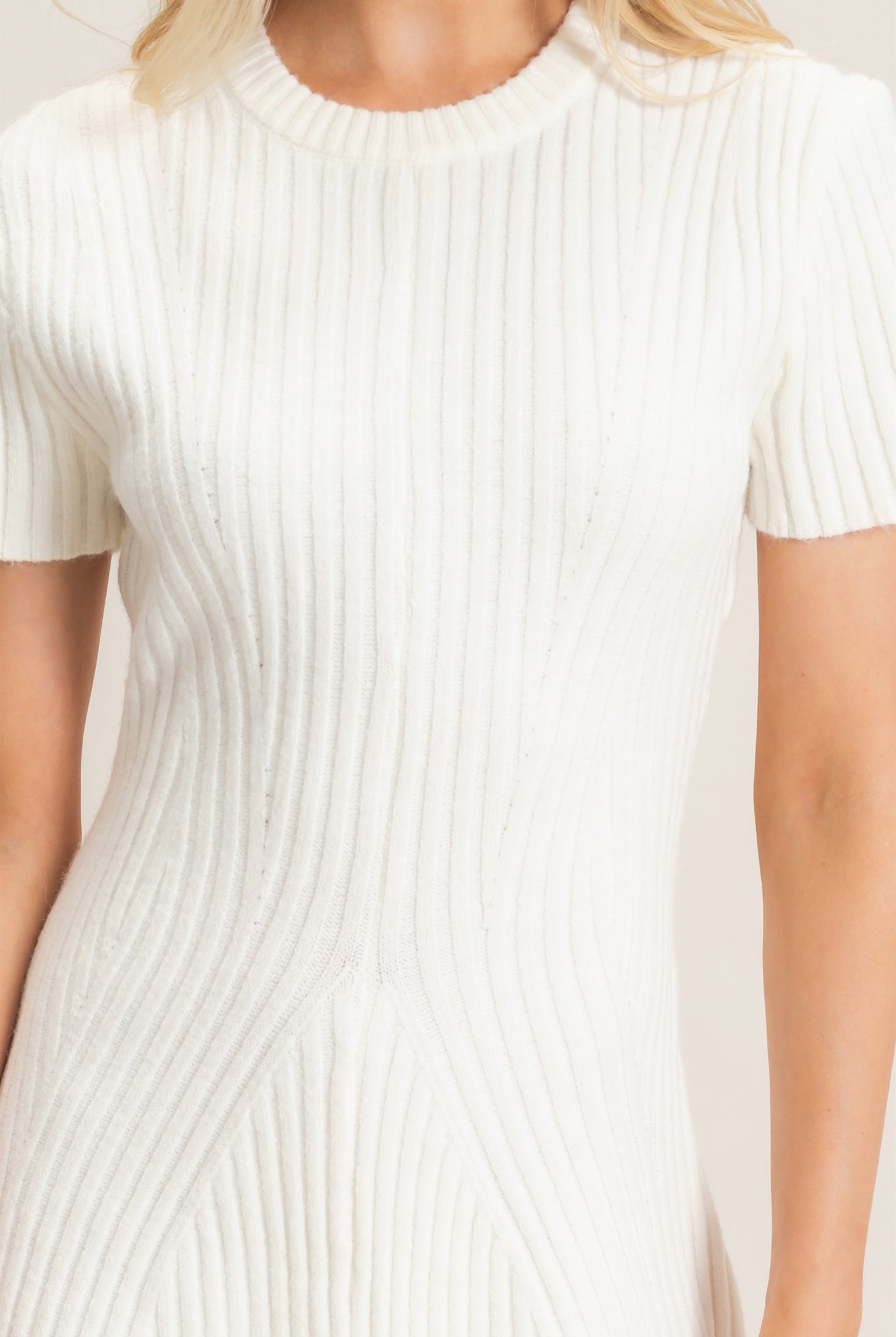 Wholesale Ribbed Crew Neck Dress Dresses HF26C989 CREAM HYFVE