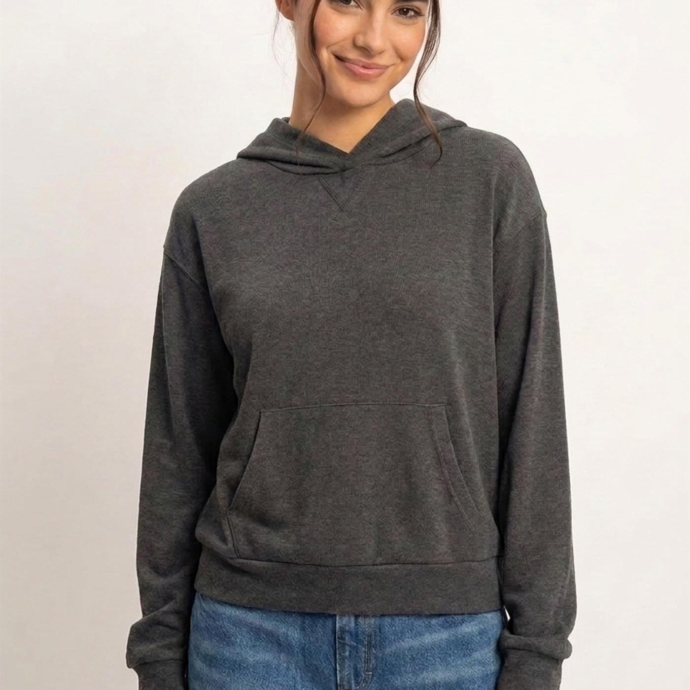 Wholesale Long Sleeve Hoodie With Kangaroo Pocket Hoodies DZ26F276 BLACK DOUBLE ZERO