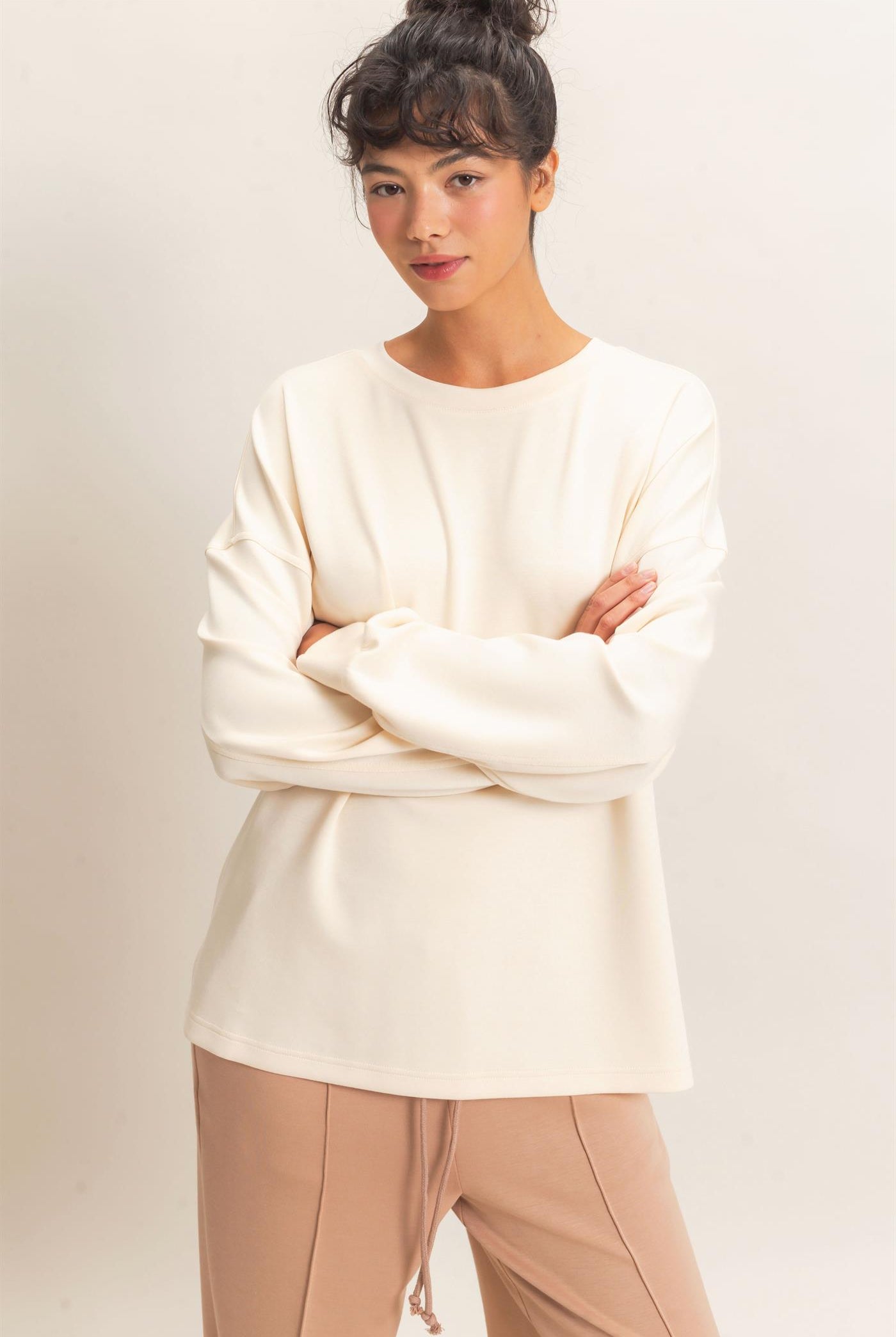 Wholesale Oversized Crew Neck Top Sweatshirts DZ26E388 ALPACA DOUBLE ZERO