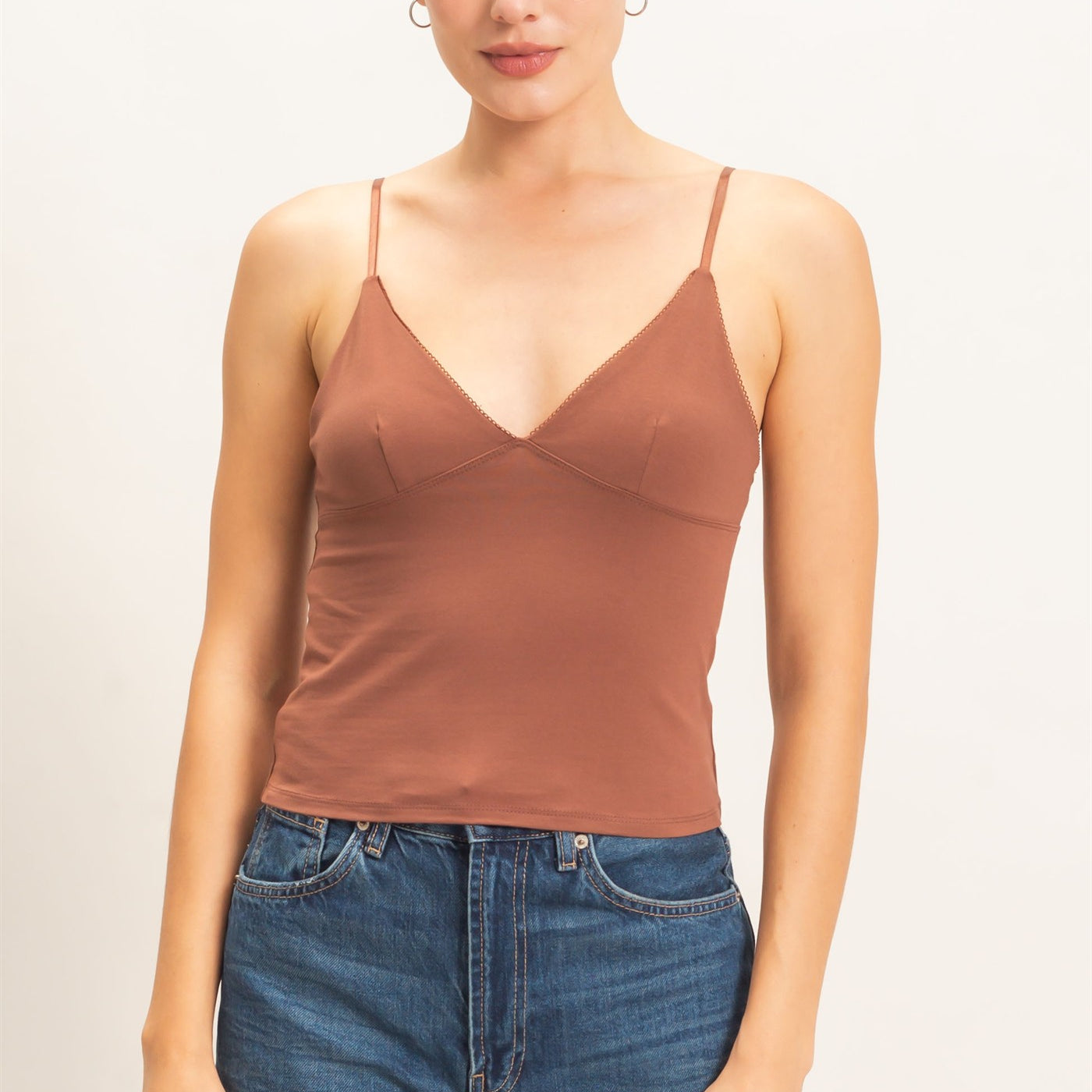 Wholesale Spaghetti Strap Bralette Top Camisoles HF26E621 CHOCOLATE HYFVE