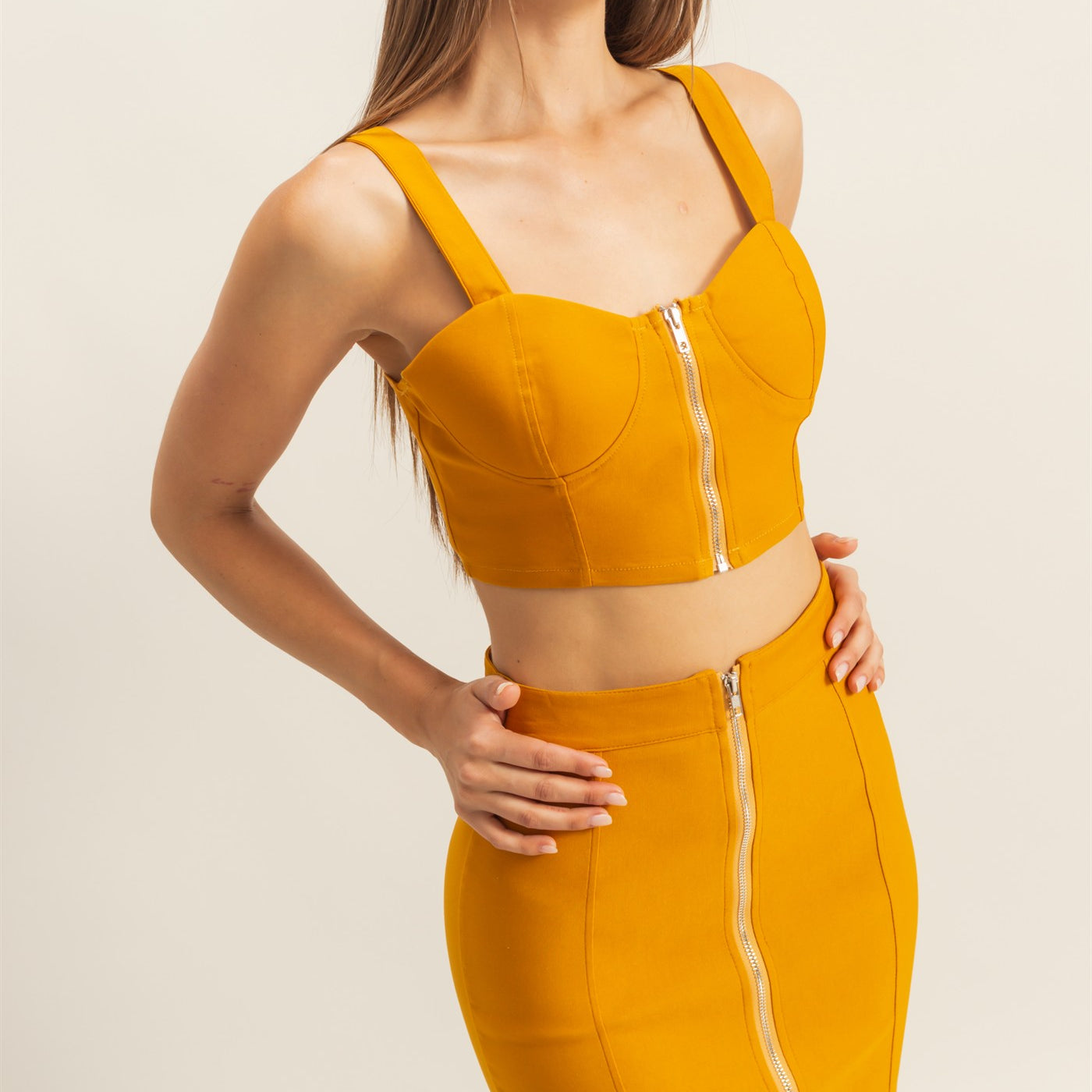 Wholesale Bustier Crop Top And Mini Skirt Set Clothing HF22E954-SET GOLDEN YELLOW HYFVE