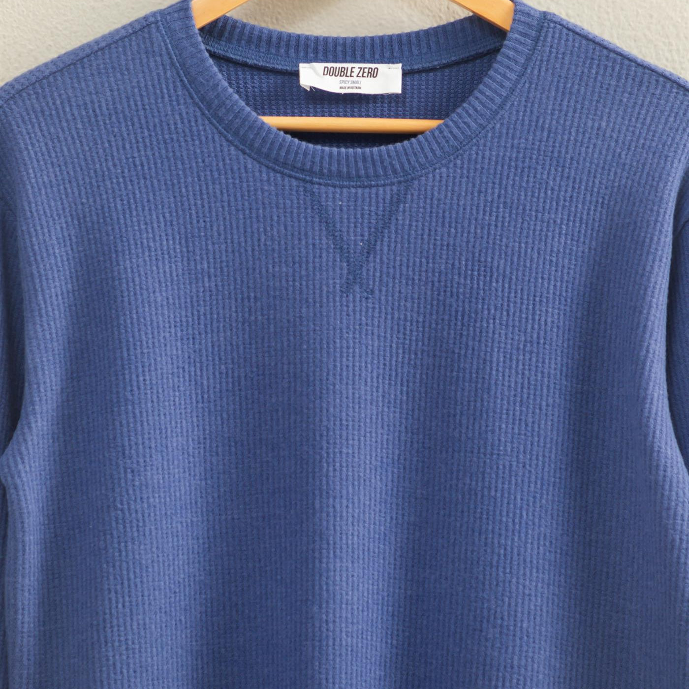 Wholesale Brushed Waffle Crew Neck Long Sleeve Top Clothing Tops DZ26A177 DUSTY INDIGO DOUBLE ZERO