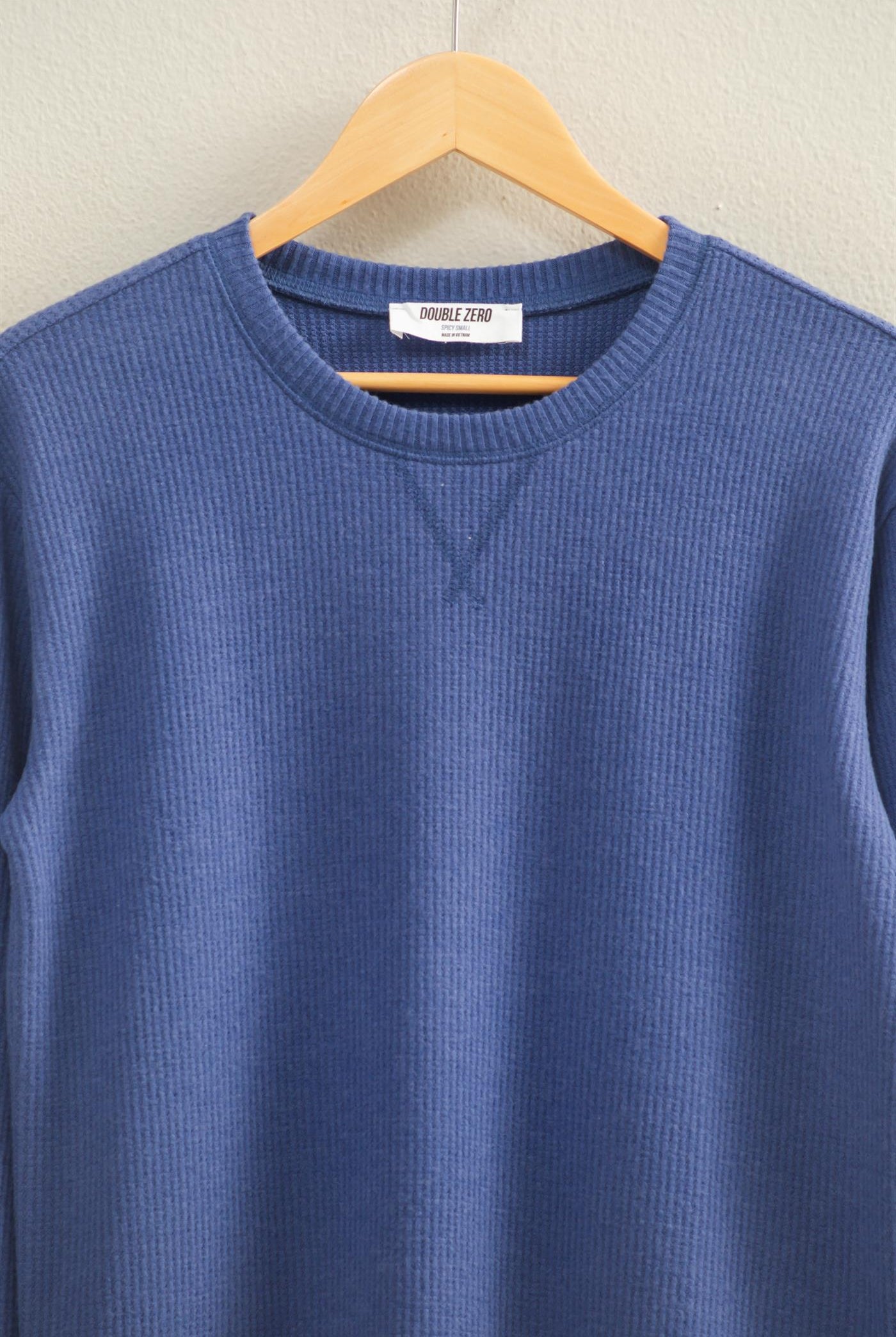 Wholesale Brushed Waffle Crew Neck Long Sleeve Top Clothing Tops DZ26A177 DUSTY INDIGO DOUBLE ZERO