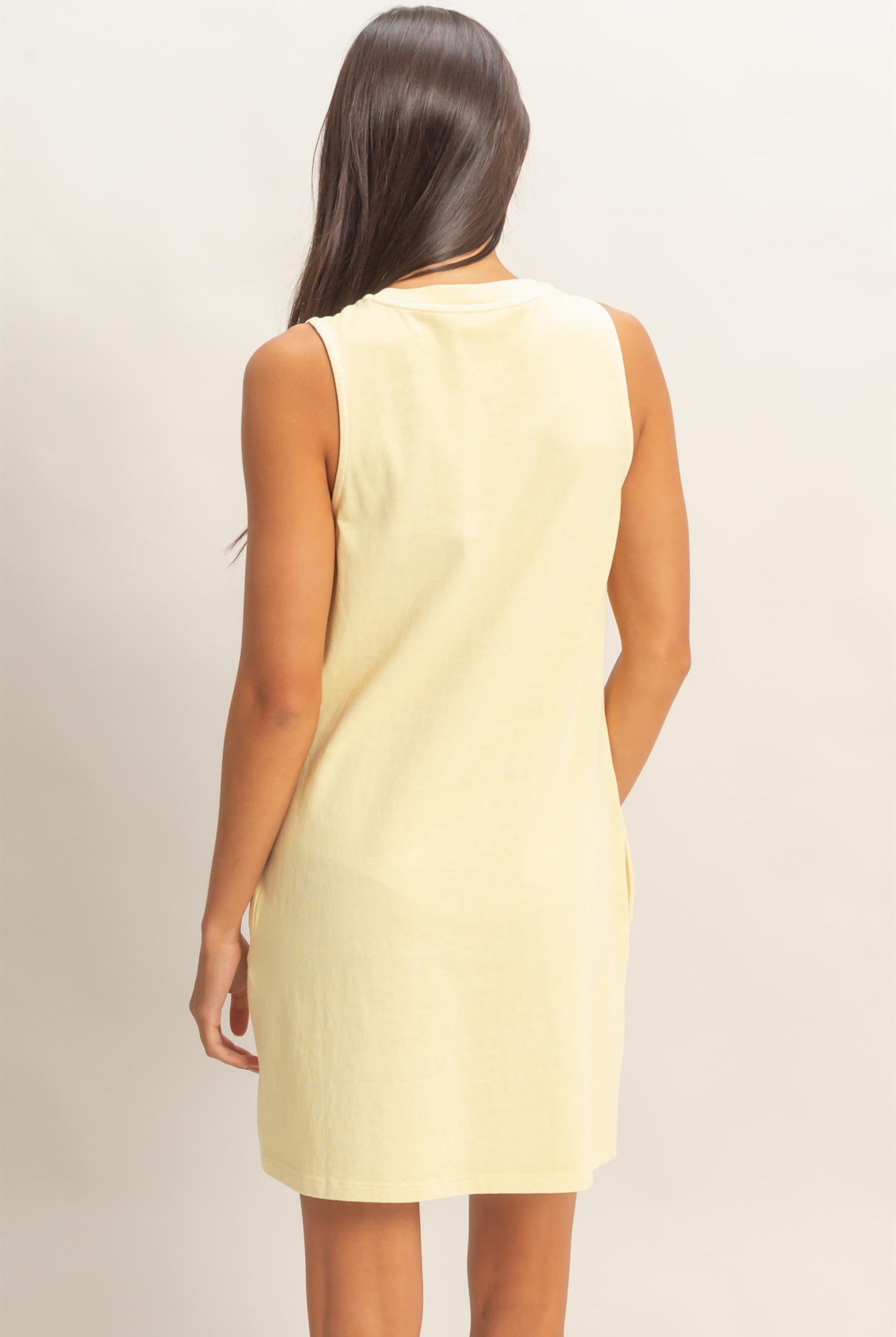 Wholesale Pigment Dyed Sleeveless Mini Dres Dresses DZ26A745 PALE YELLOW DOUBLE ZERO