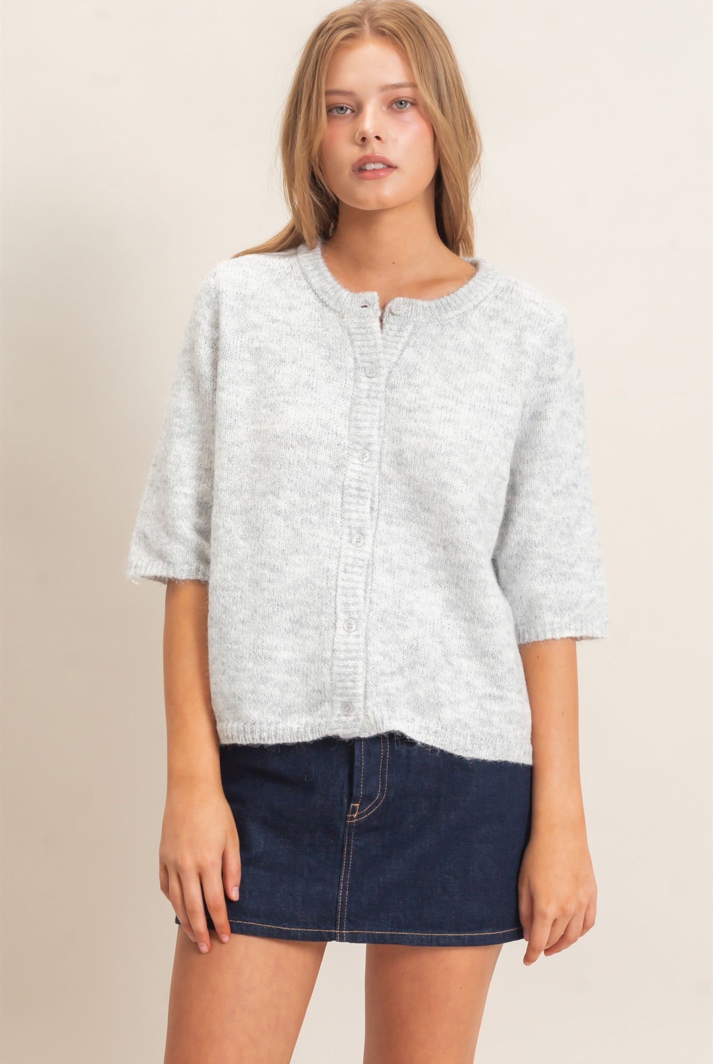 Wholesale Button-Up Cardigan Cardigans HF26E228 HEATHER GRAY HYFVE