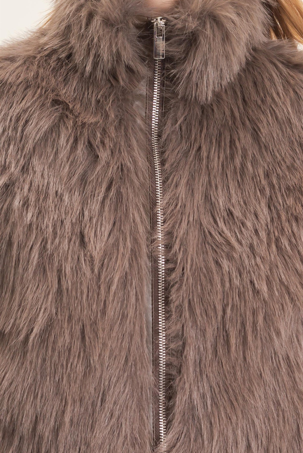 Wholesale Faux Fur Zip-Up Outerwear Vest Vests HF26E532 BROWN HYFVE