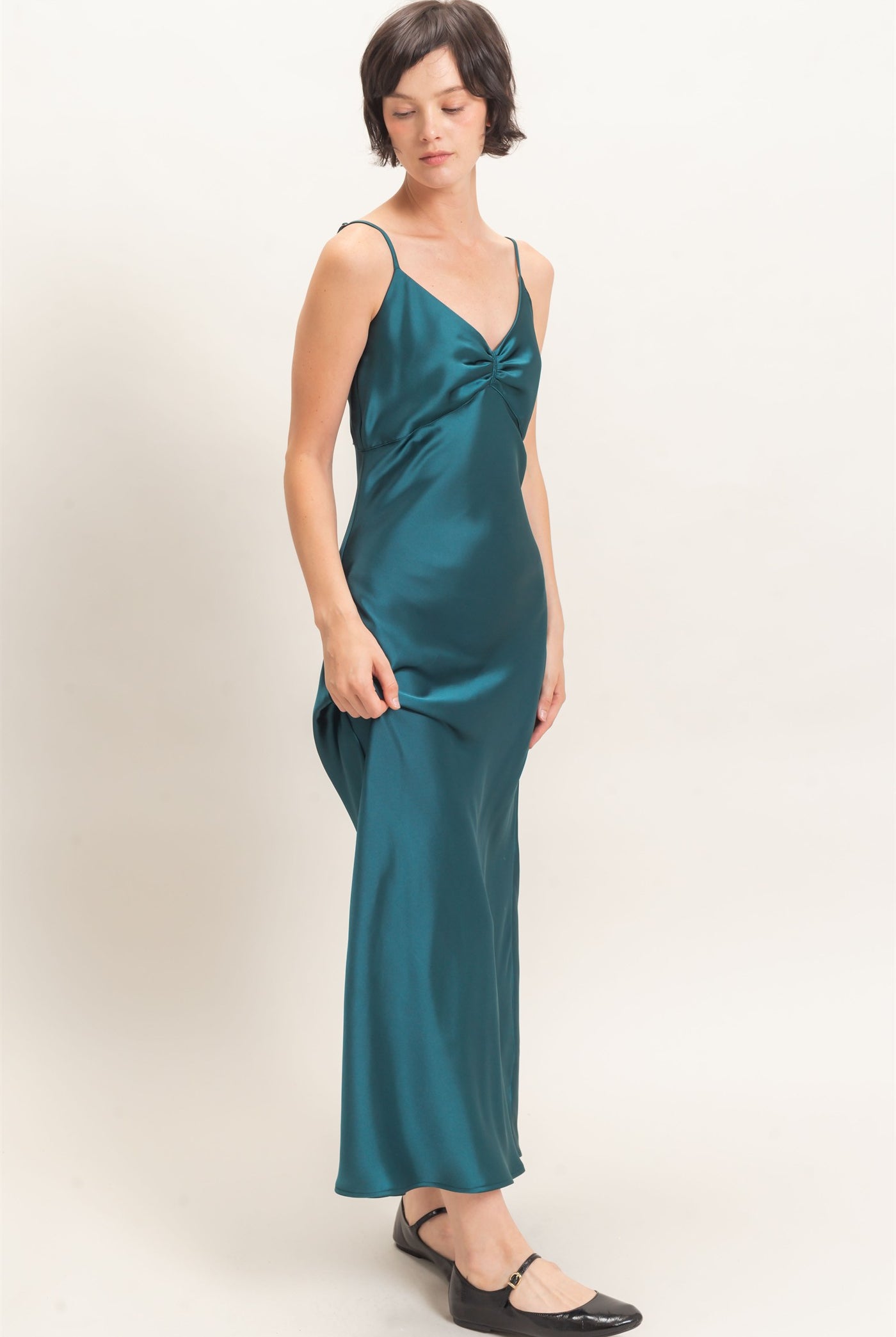 Wholesale Satin Slip Dress With Spaghetti Straps Dresses DZ26E380 DARK TEAL DOUBLE ZERO