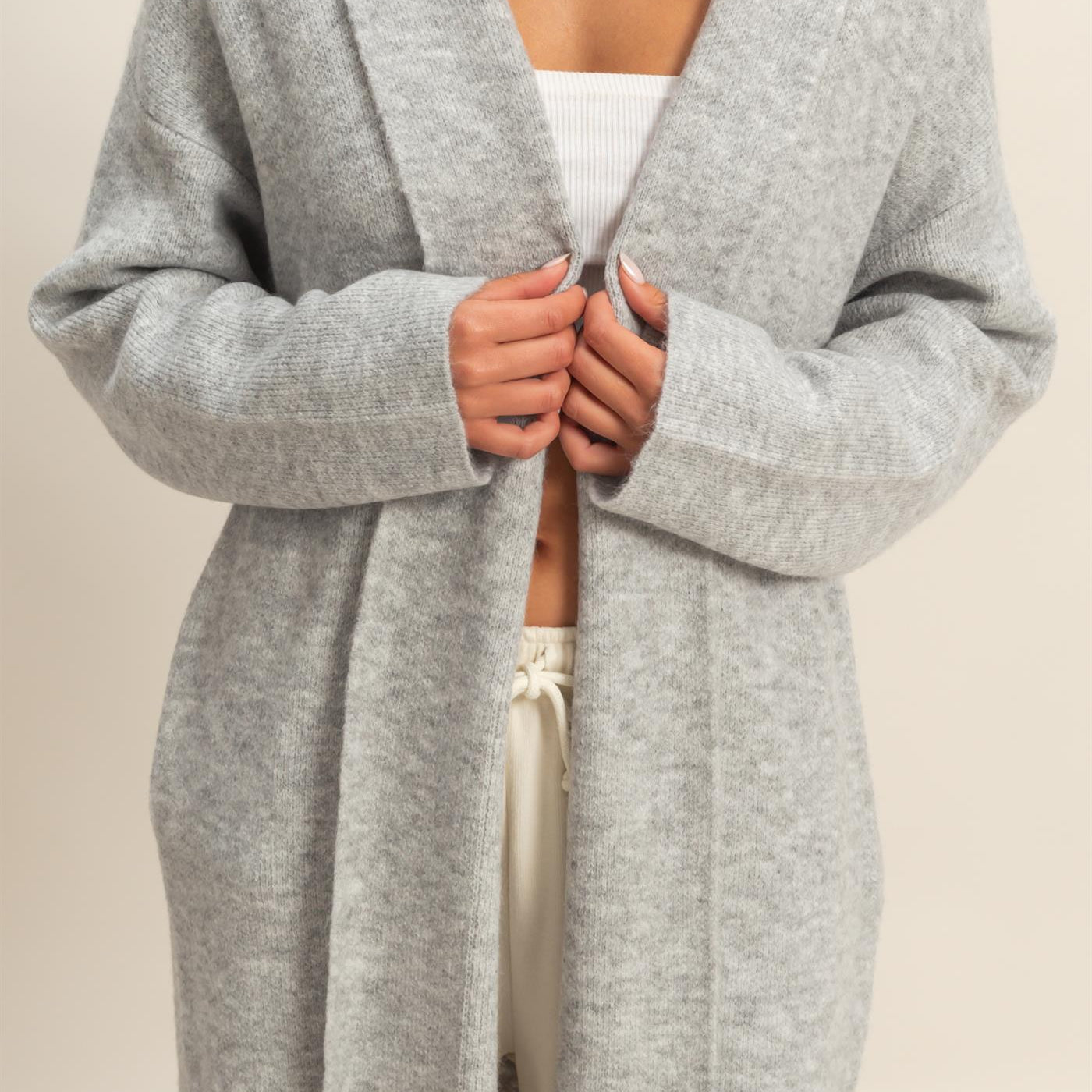 Wholesale Longline Open Front Duster Sweater Cardigans DZ25F435 HEATHER GRAY DOUBLE ZERO