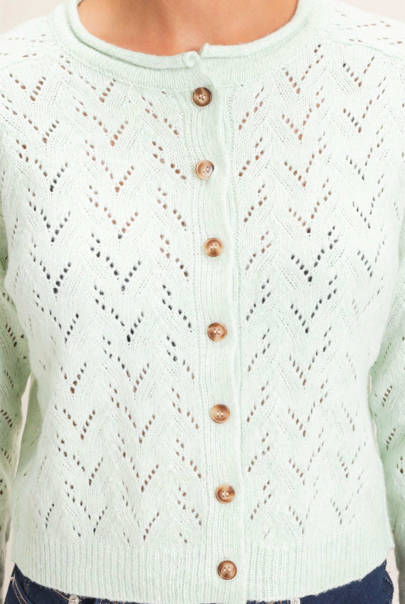 Wholesale Pointelle Knit Button Front Cardigan Cardigans DZ26C978 PALE GREEN DOUBLE ZERO