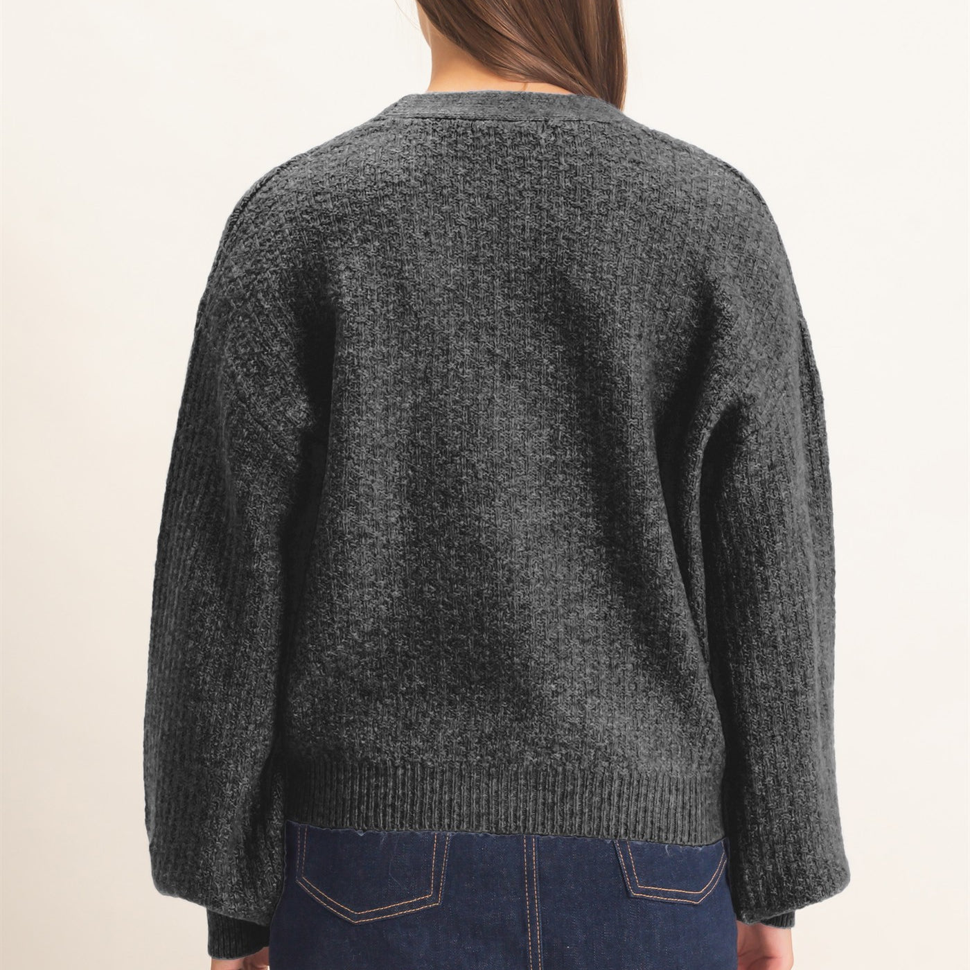 Wholesale Textured V-Neck Cardigan Cardigans DZ26E080 CHARCOAL DOUBLE ZERO