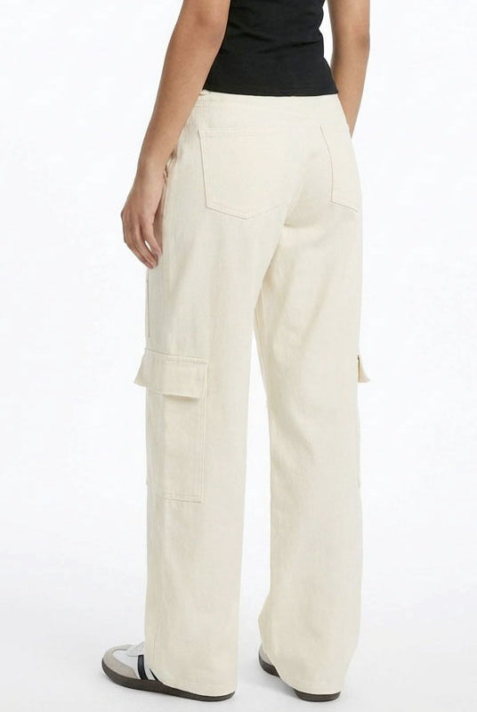 Wholesale Elastic Waist Wide-Leg Cargo Pants Pants DZ24E575 CREAM DOUBLE ZERO