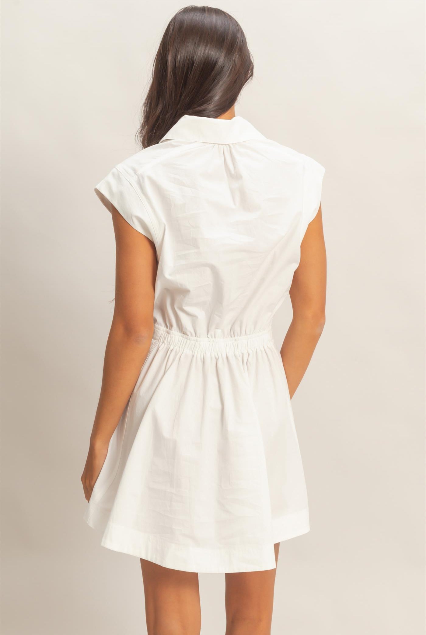 Wholesale Sleeveless Collared Shirred Mini Dress Dresses DZ26A751 WHITE DOUBLE ZERO