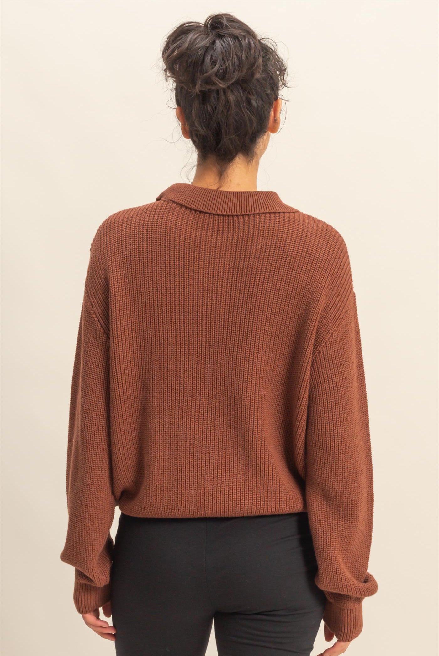Wholesale Oversized Collar Sweater Sweaters DZ25E823 CHESTNUT DOUBLE ZERO