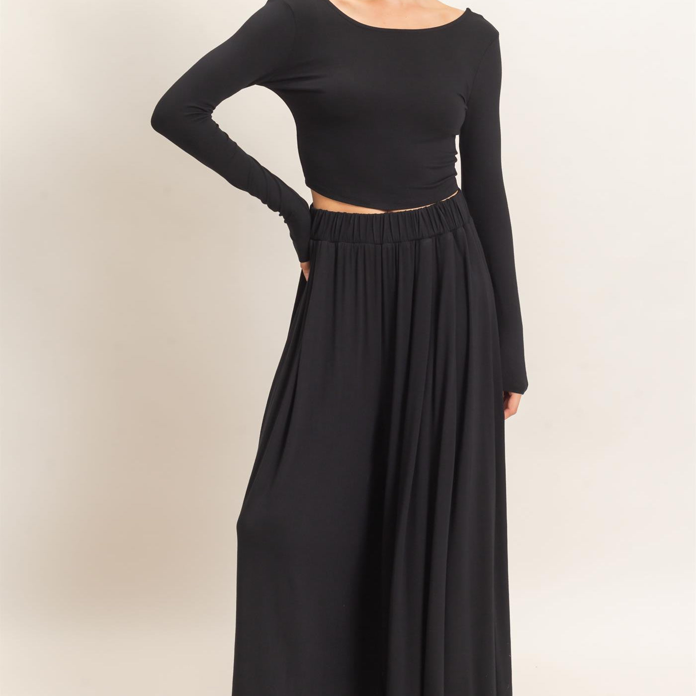 Wholesale Long Sleeve Top & Wide Leg Pants Set Clothing HF26F227-SET-D BLACK HYFVE