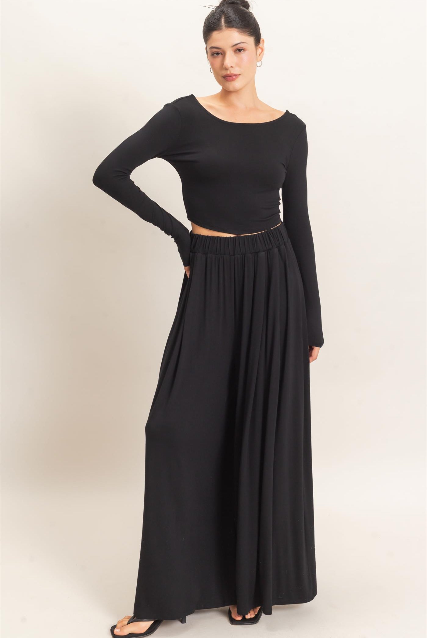 Wholesale Long Sleeve Top & Wide Leg Pants Set Clothing HF26F227-SET-D BLACK HYFVE