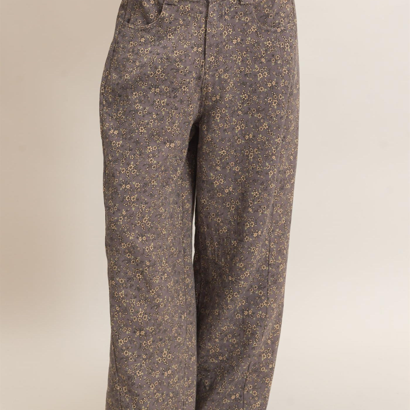 Wholesale Floral Print Garment Wash Barrel Pants Pants HF26C840 ASH HYFVE