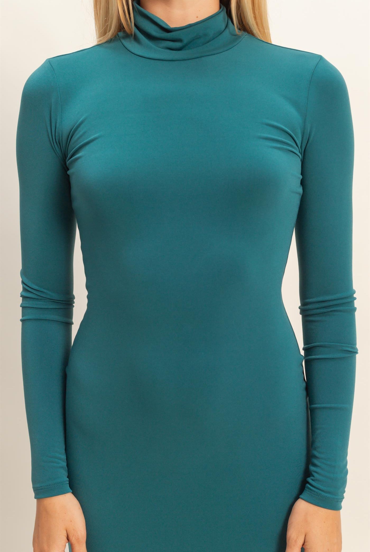 Wholesale Turtleneck Long Sleeve Maxi Dress Dresses DZ25F129 DEEP GREEN DOUBLE ZERO