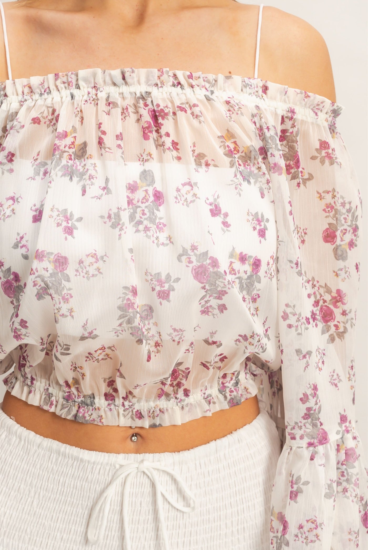 Wholesale Floral Off Shoulder Top Blouses HF26E647 ROSE WINE HYFVE