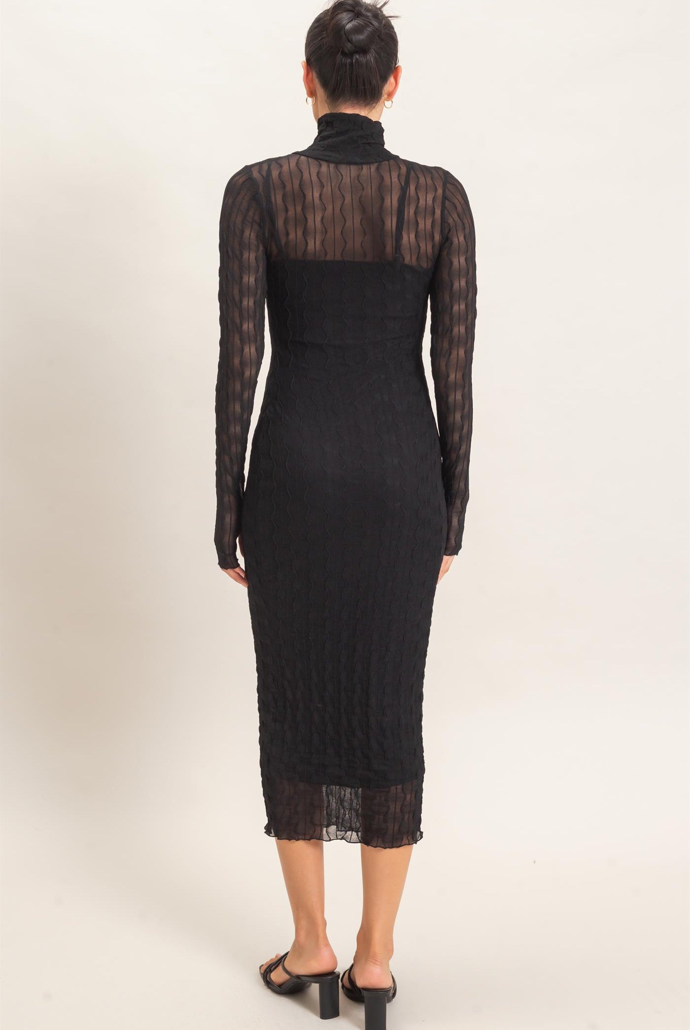 Wholesale Mesh Knit Maxi Dress Dresses HF26C890 BLACK HYFVE
