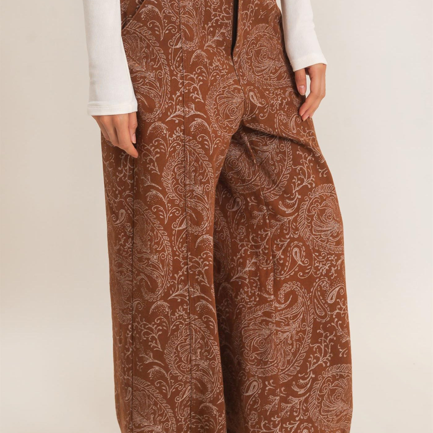 Wholesale Paisley Print Wide-Leg Pants Pants HF26F024 CHESTNUT HYFVE