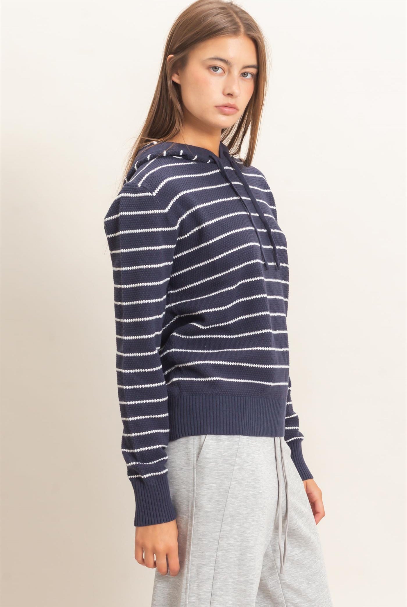 Wholesale Striped Hooded Sweater Hoodies DZ26C972 NAVY DOUBLE ZERO