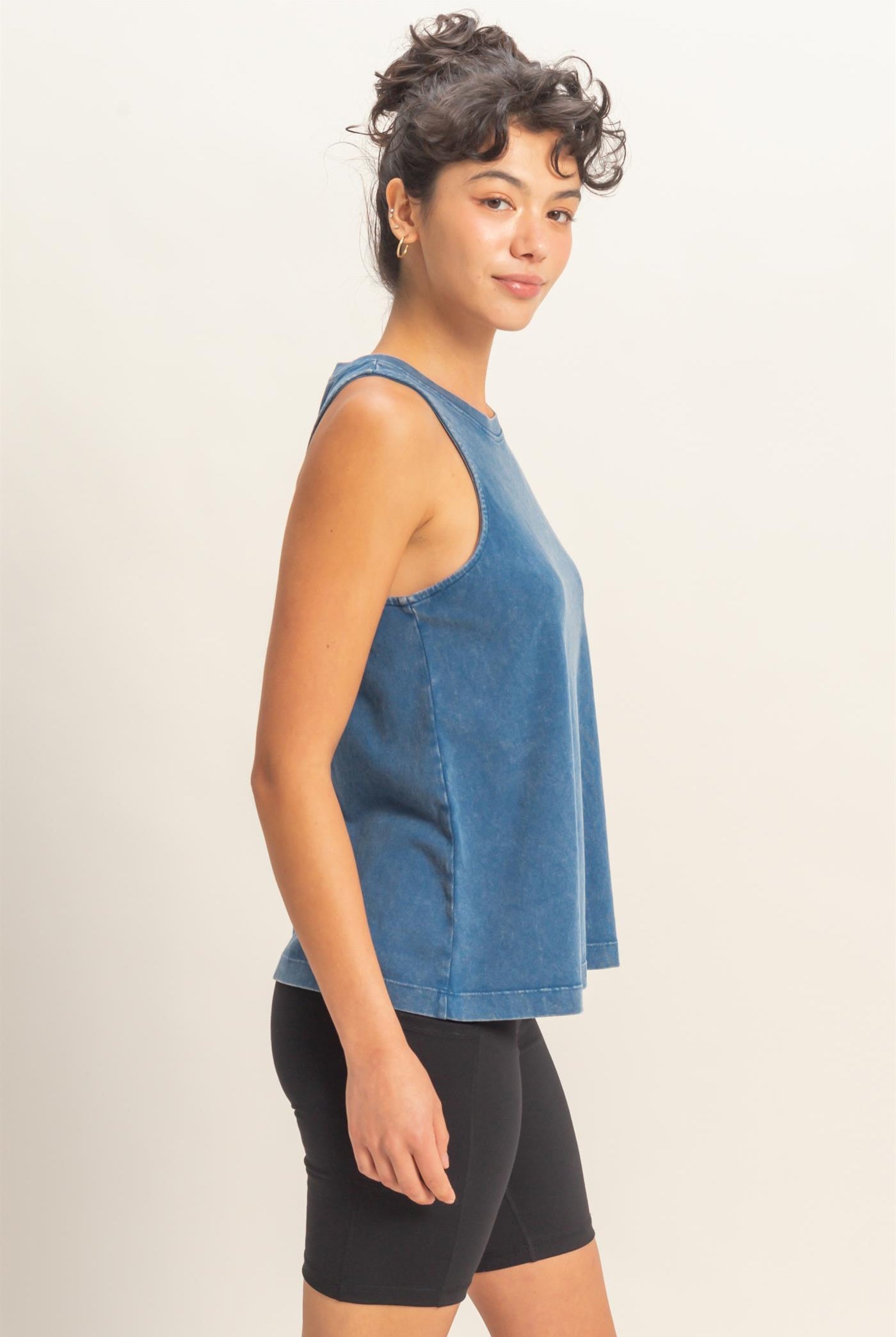 Wholesale Mineral Washed Sleeveless Top Clothing Tops DZ26A739 NAVY DOUBLE ZERO