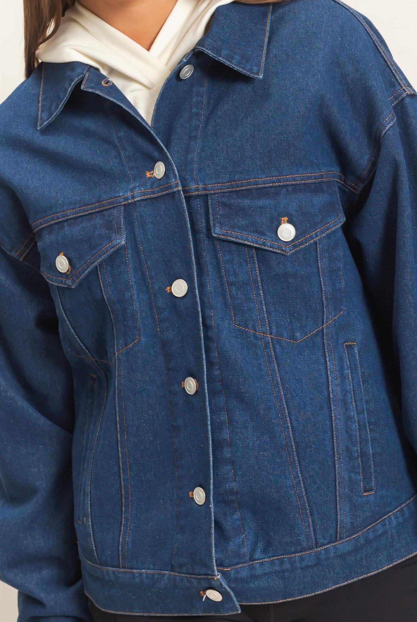 Wholesale Oversized Denim Trucker Jacket Coats & Jackets DZ26E804 DARK BLUE DOUBLE ZERO