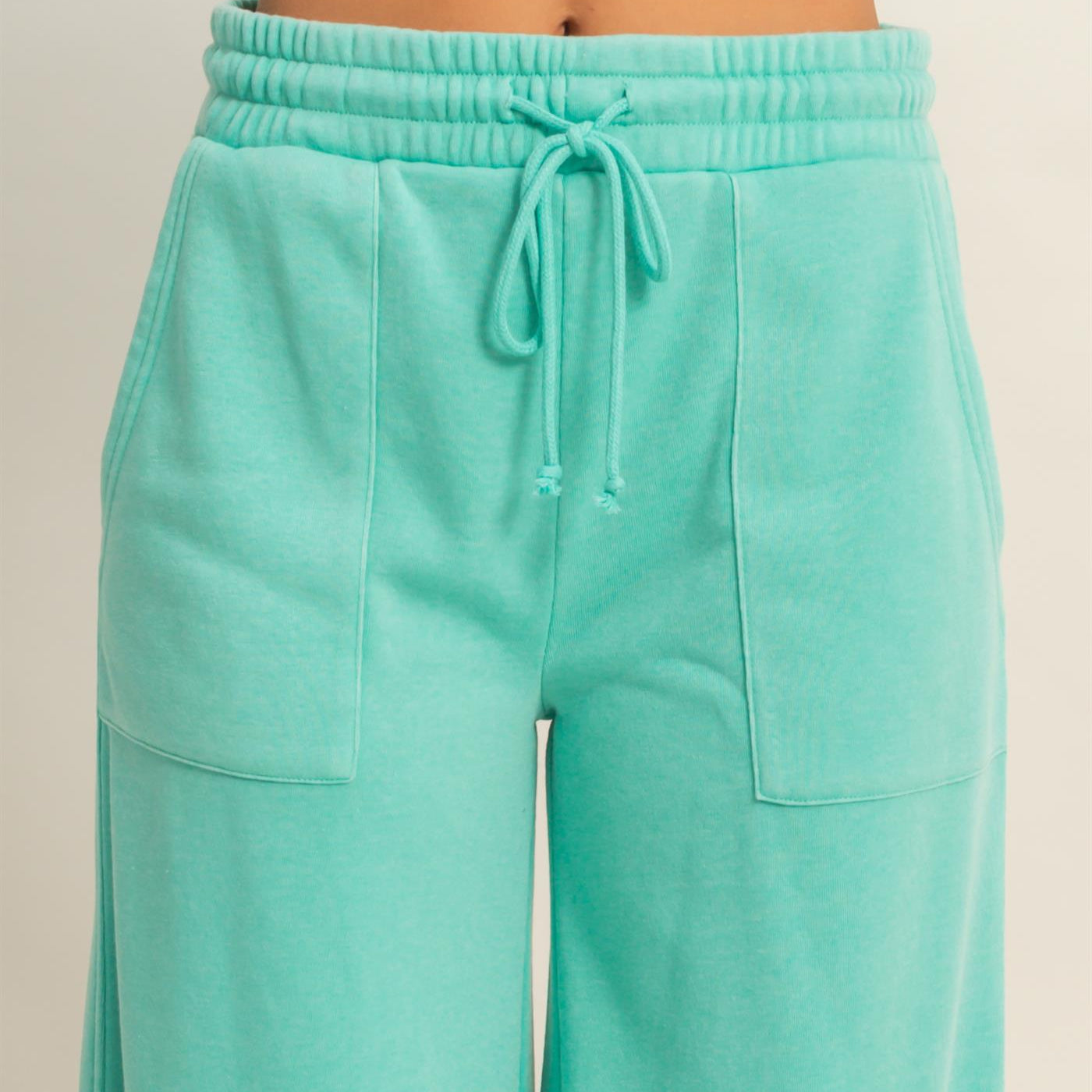 Wholesale Burnout French Terry Wide-Leg Pants Pants DZ26A259 TURQUOISE DOUBLE ZERO