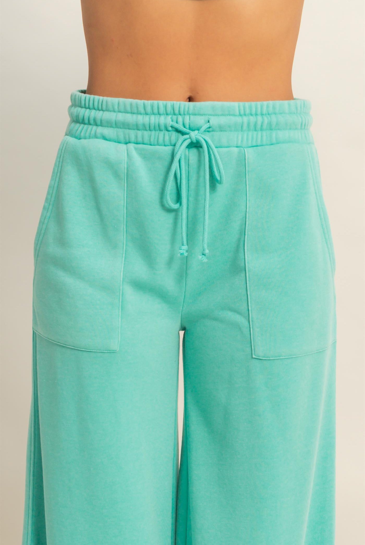 Wholesale Burnout French Terry Wide-Leg Pants Pants DZ26A259 TURQUOISE DOUBLE ZERO