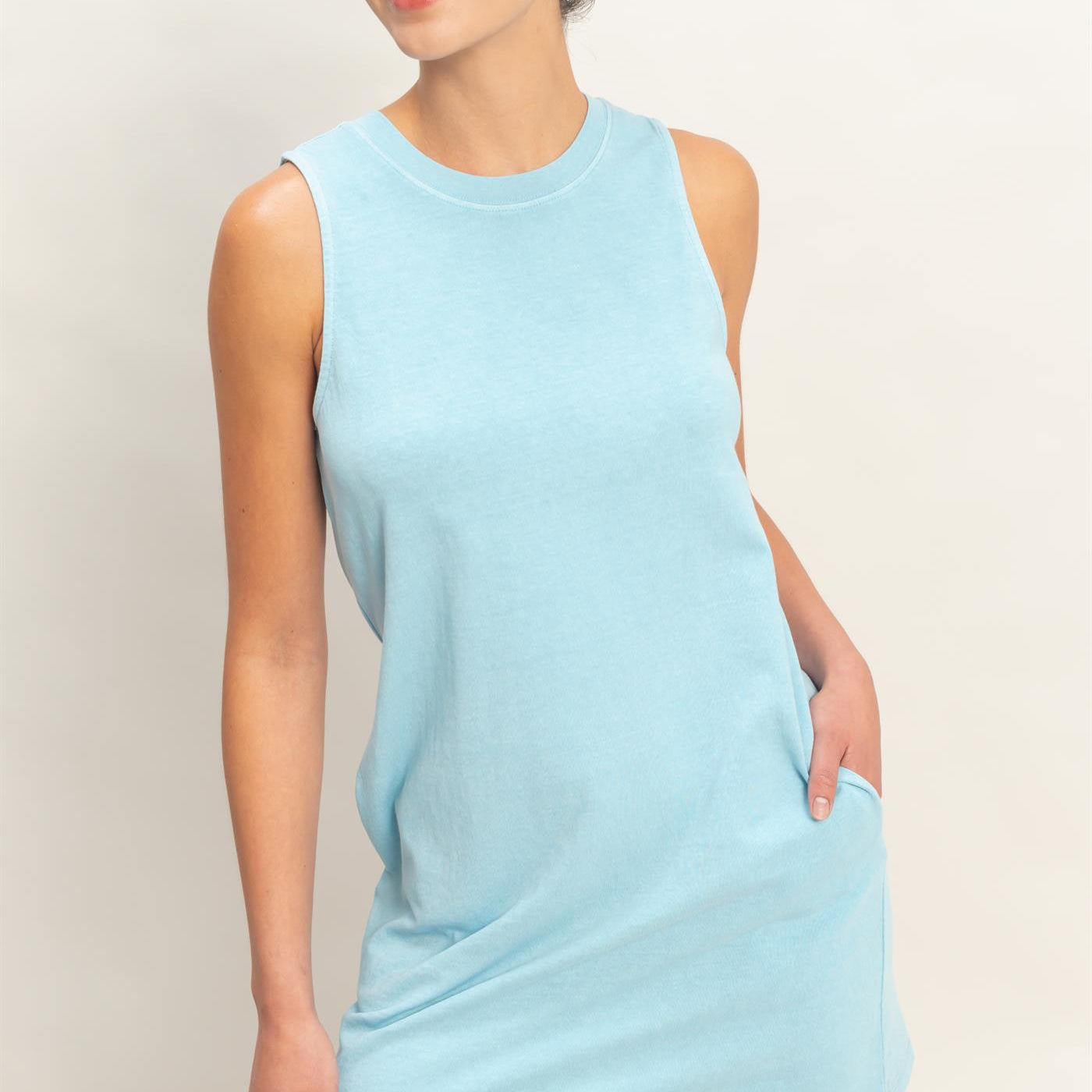 Wholesale Pigment Dyed Sleeveless Mini Dres Dresses DZ26A745 BLUE DOUBLE ZERO