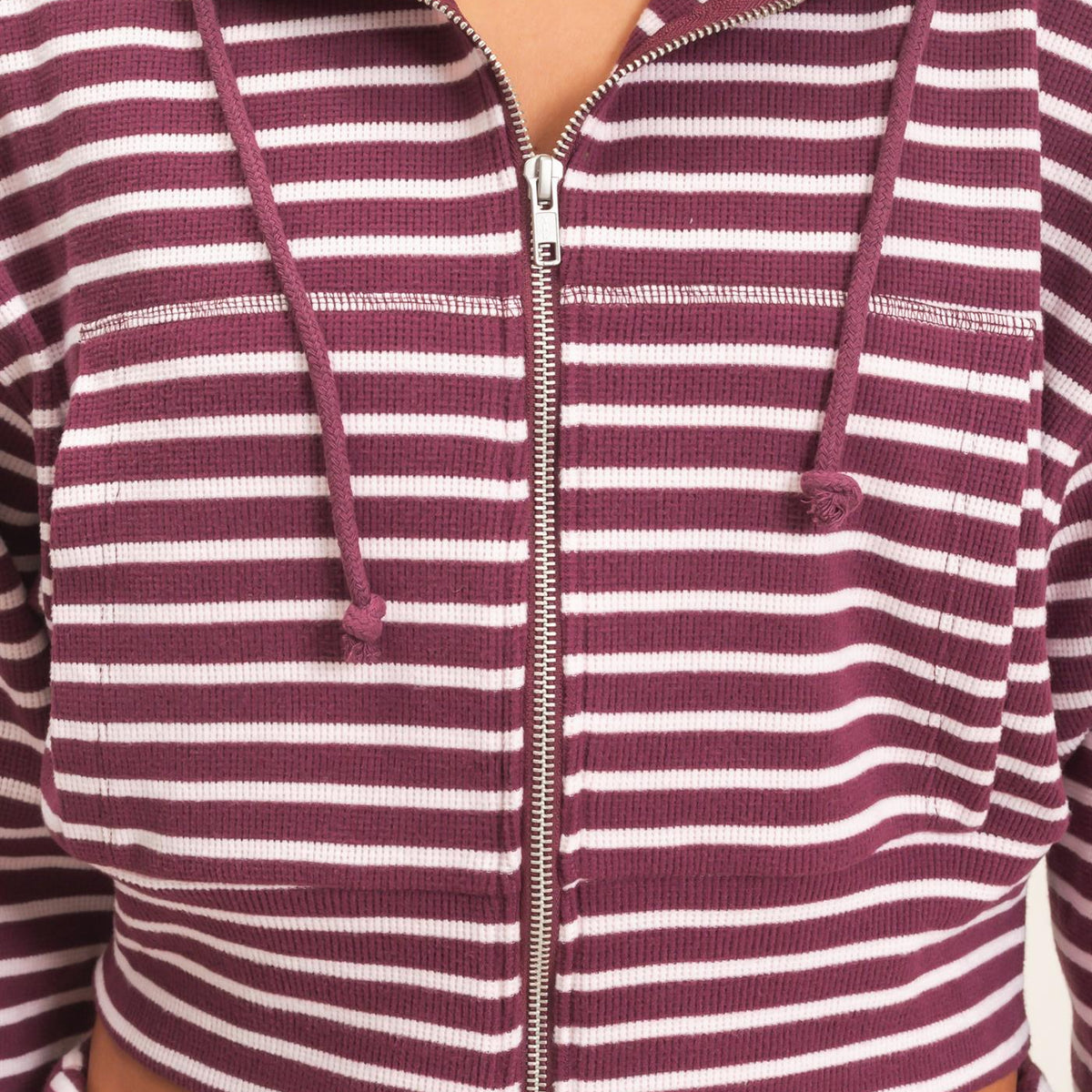 Wholesale Striped Zip-Up Hoodie Hoodies DZ26E433 DARK CHERRY DOUBLE ZERO