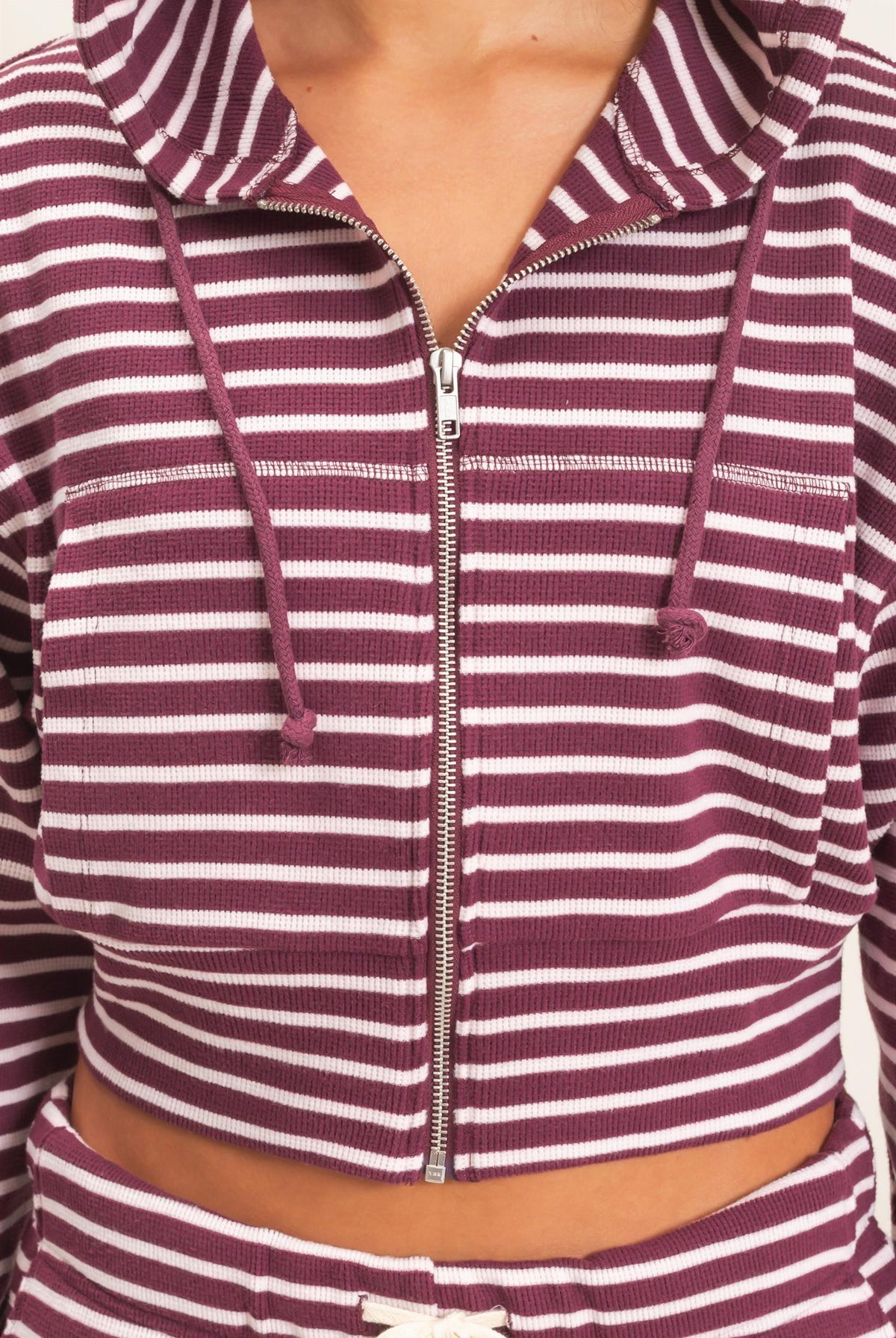 Wholesale Striped Zip-Up Hoodie Hoodies DZ26E433 DARK CHERRY DOUBLE ZERO