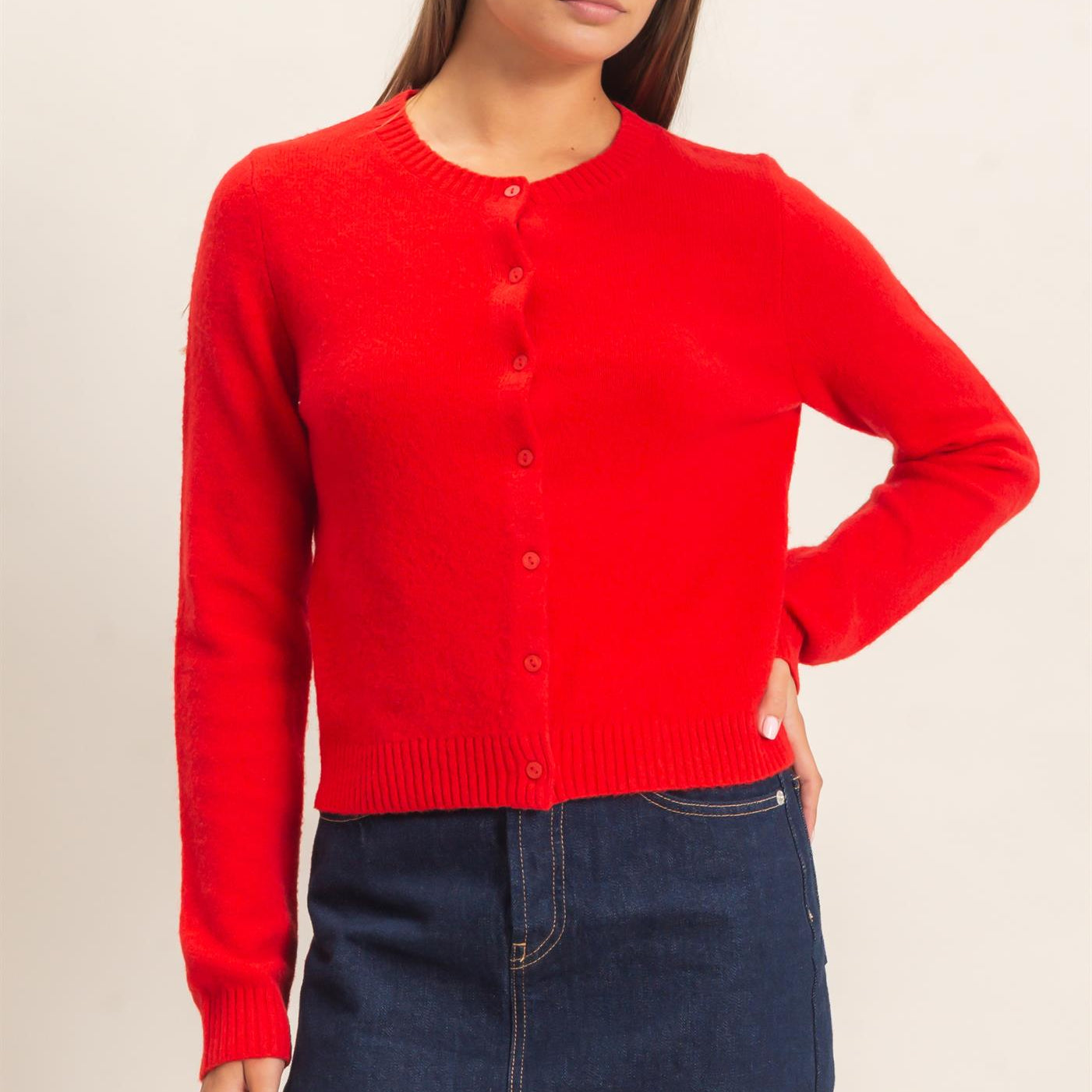 Wholesale Crew Neck Cardigan Cardigans DZ26E119 RED DOUBLE ZERO
