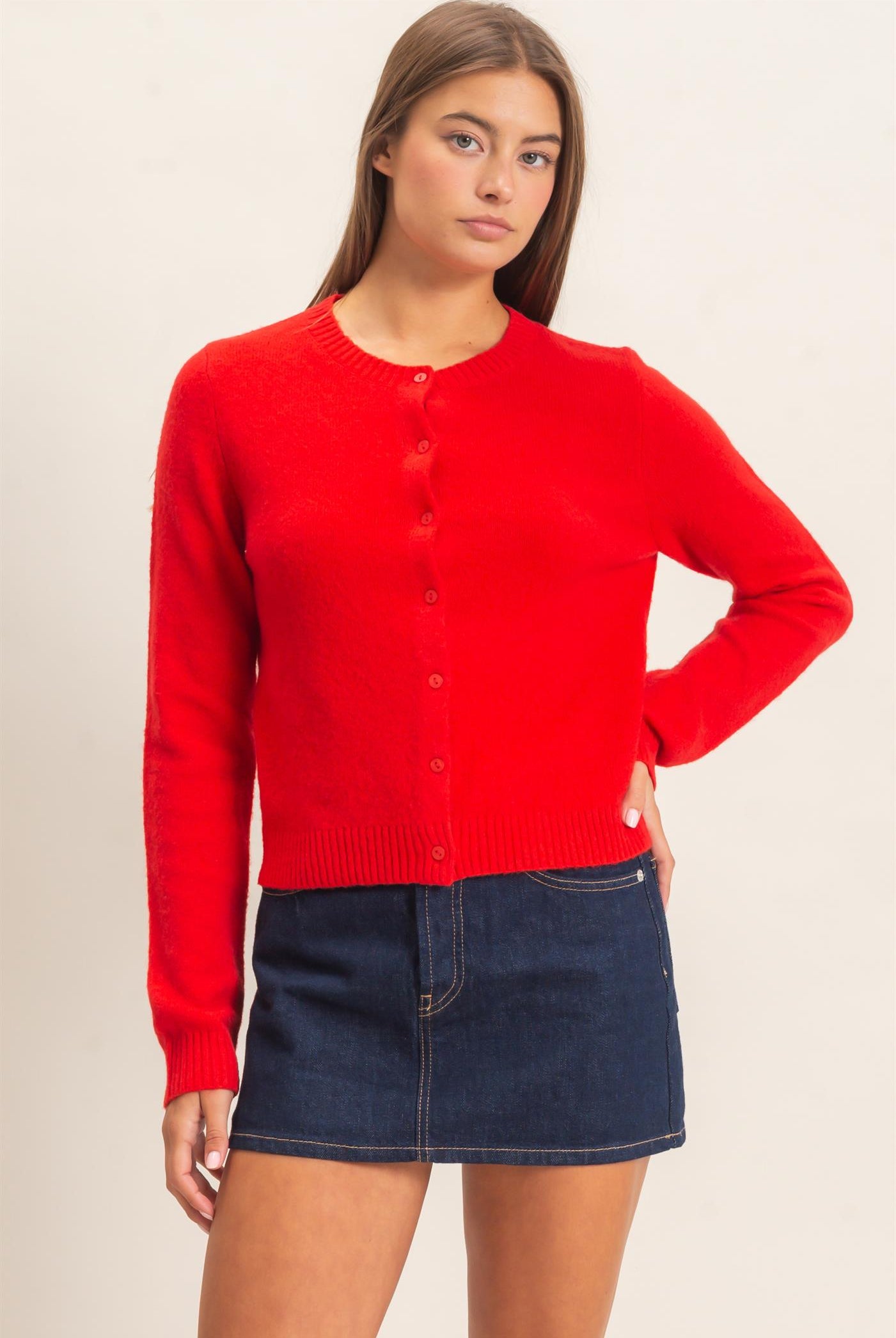 Wholesale Crew Neck Cardigan Cardigans DZ26E119 RED DOUBLE ZERO