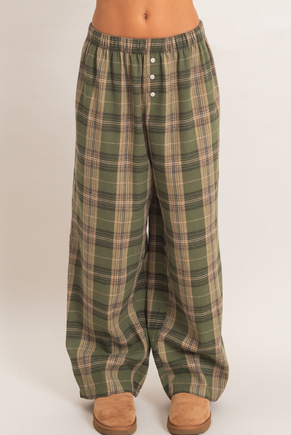 Wholesale Plaid Wide-Leg Pants Pants DZ26F271 OLIVE DOUBLE ZERO