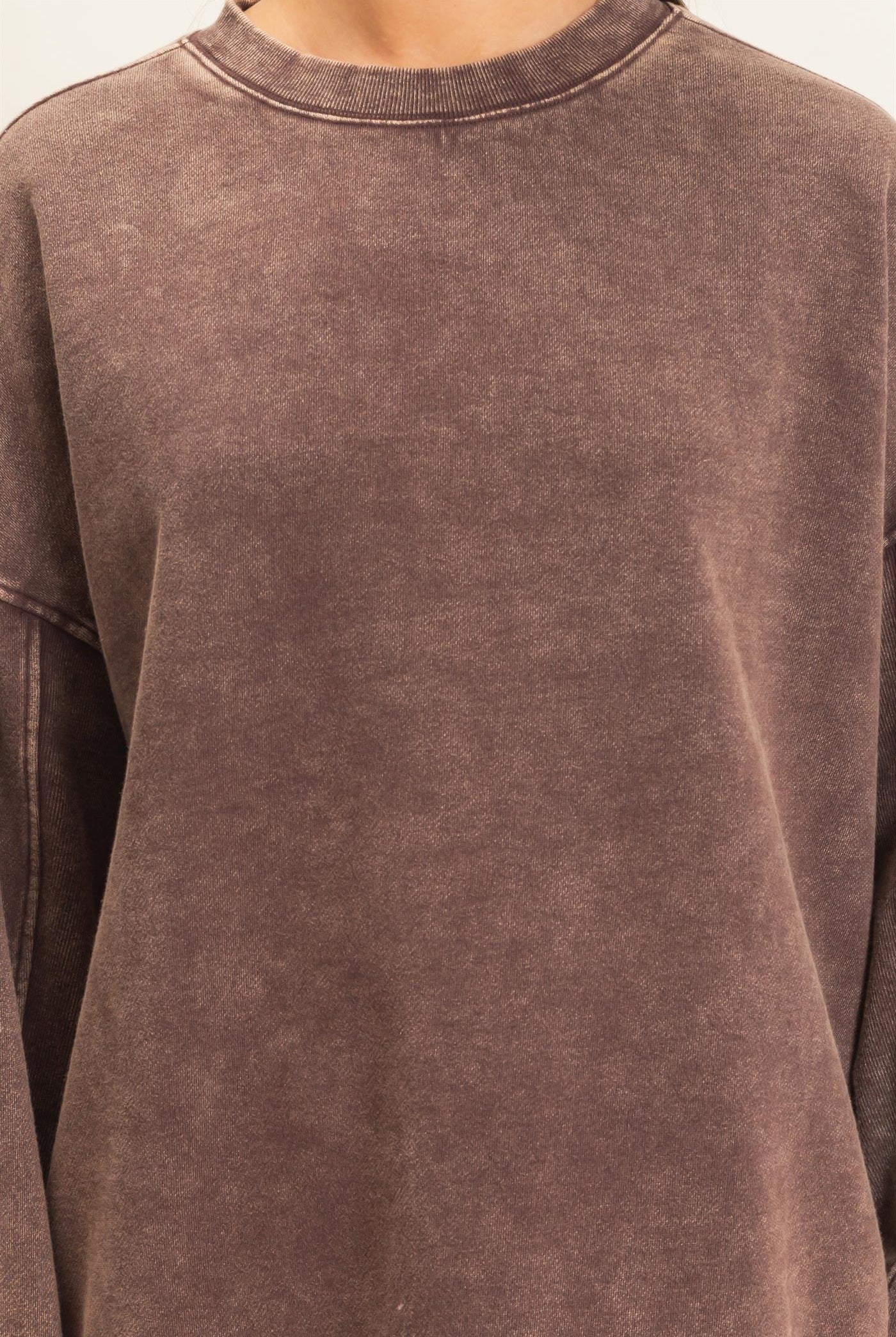 Wholesale Acid Wash Crew Neck Long Sleeve Sweatshirt Sweatshirts DZ26E268 DARK BROWN DOUBLE ZERO