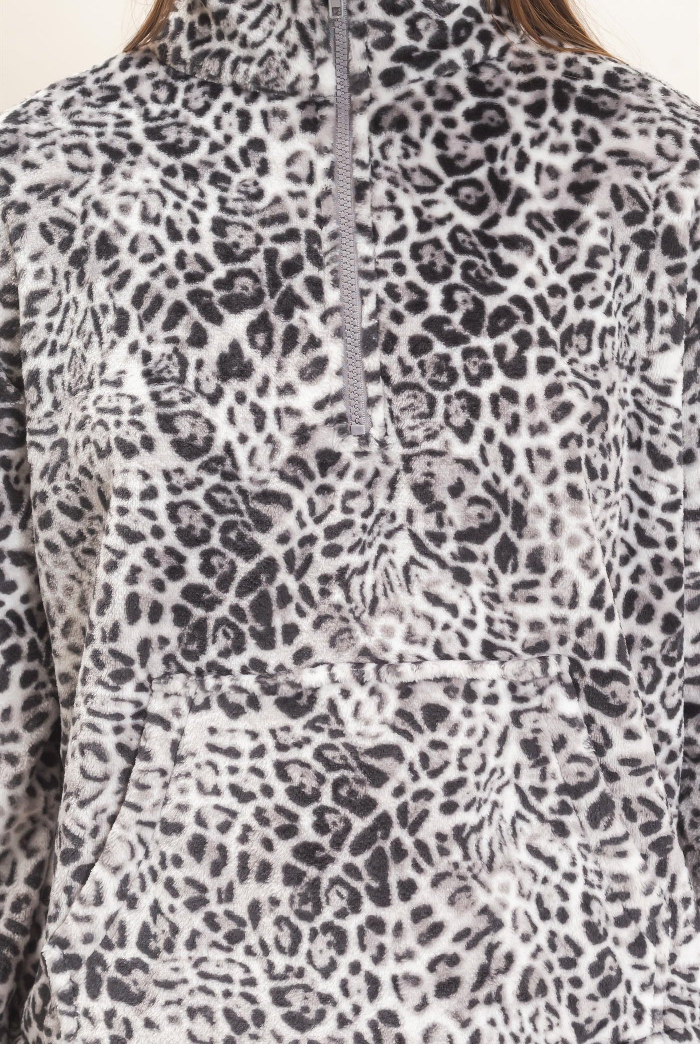 Wholesale Leopard Print Fleece Half Zip Pullover Sweaters DZ26E830 GRAY DOUBLE ZERO