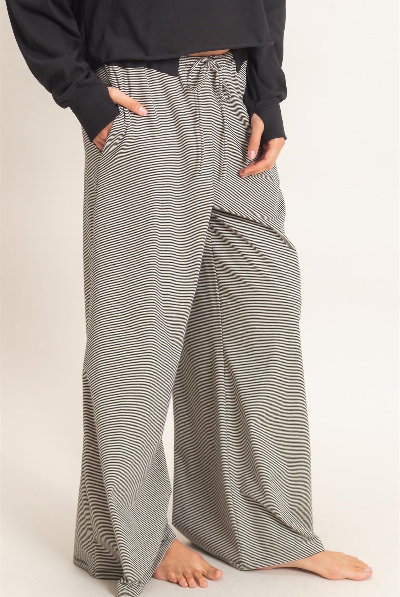 Wholesale Striped Wide-Leg Pants Pants HF26E818 BLACK HYFVE