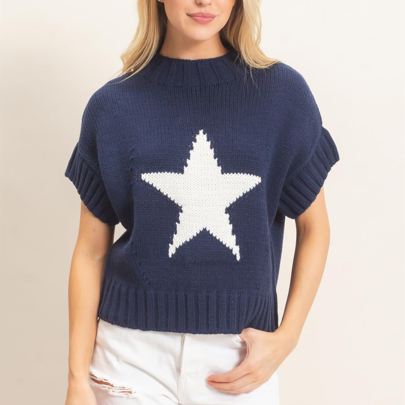 Wholesale Star Pattern Ribbed Sweater Sweaters HF26E051 NAVY HYFVE