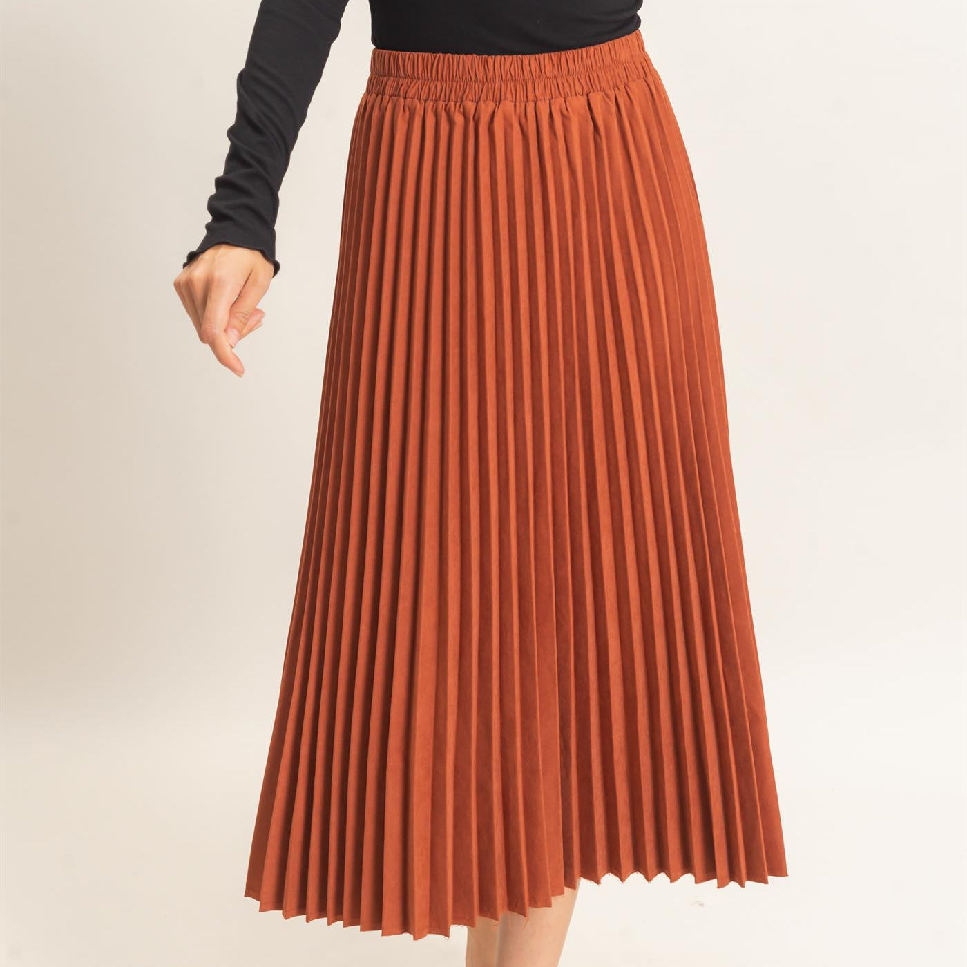 Wholesale Suede Accordion Pleated Skirt Skirts HF26F084-D RUST HYFVE