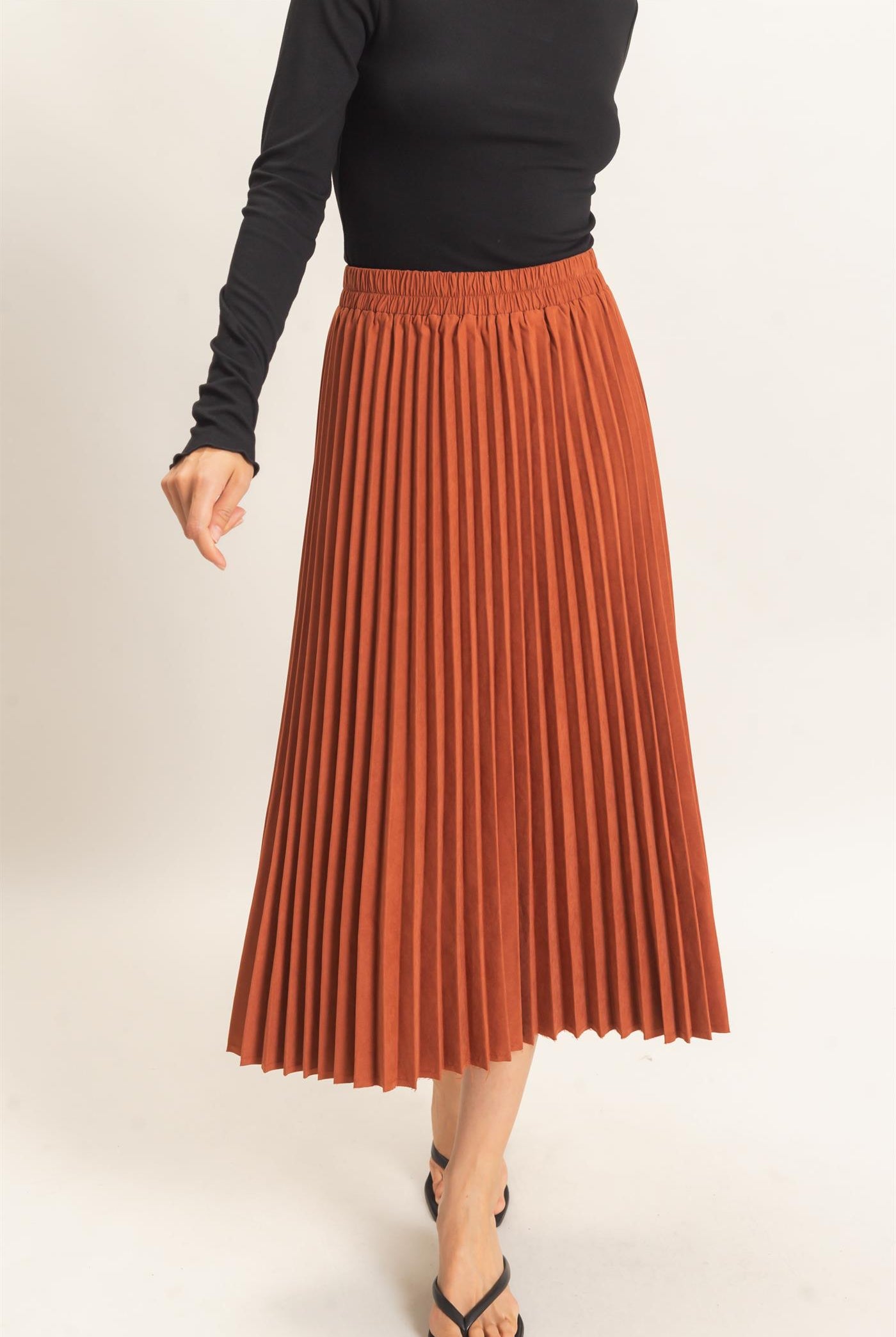 Wholesale Suede Accordion Pleated Skirt Skirts HF26F084-D RUST HYFVE