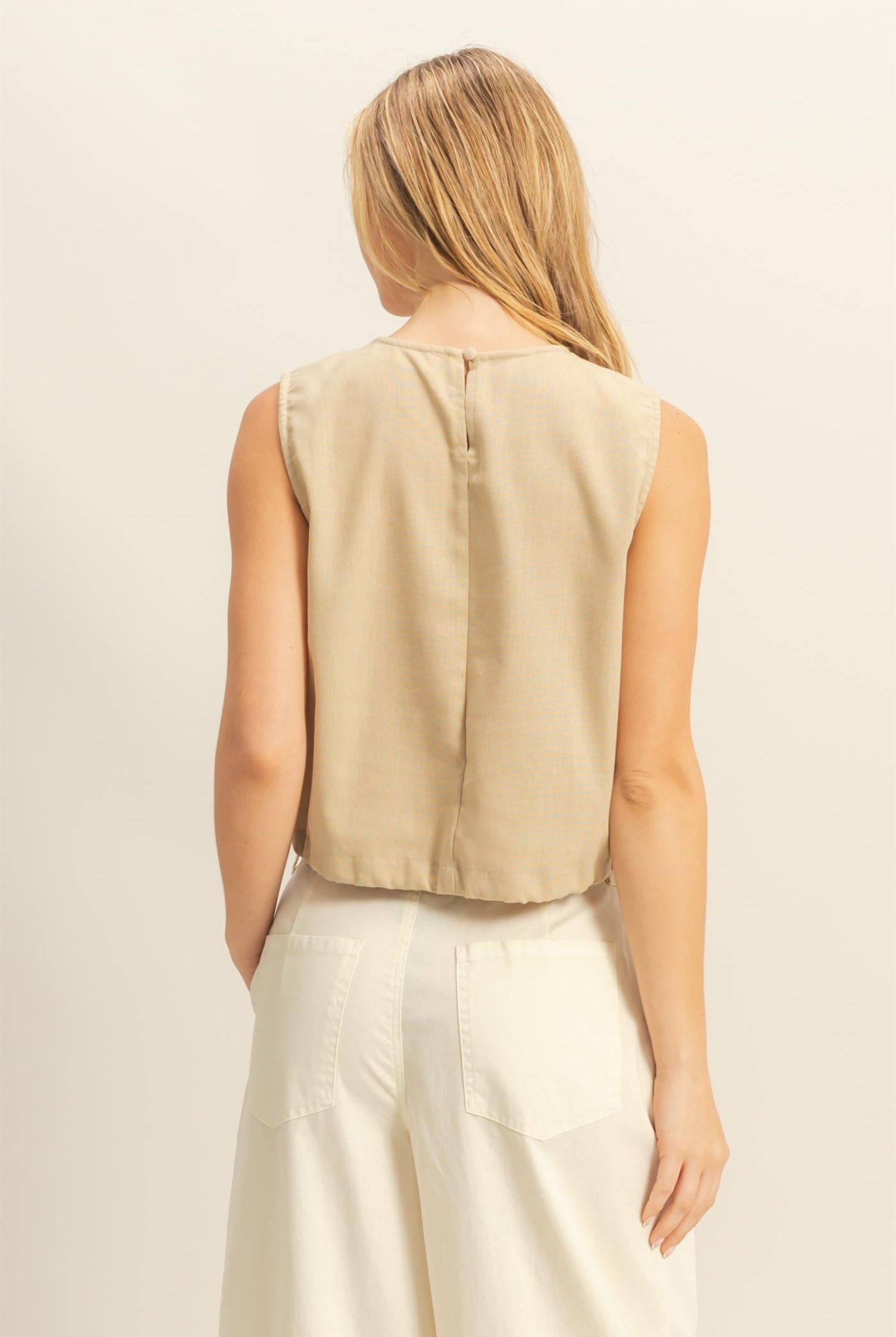 Wholesale Sand Washed Sleeveless Crop Top Clothing Tops DZ25C515 LIGHT TAUPE DOUBLE ZERO
