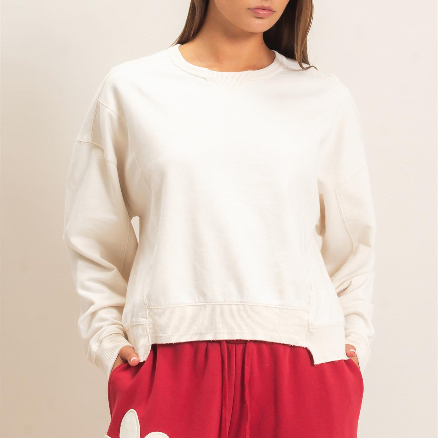 Wholesale Acid Wash Seam Detail Crew Neck Sweatshirt Sweatshirts DZ26E260 ALPACA DOUBLE ZERO