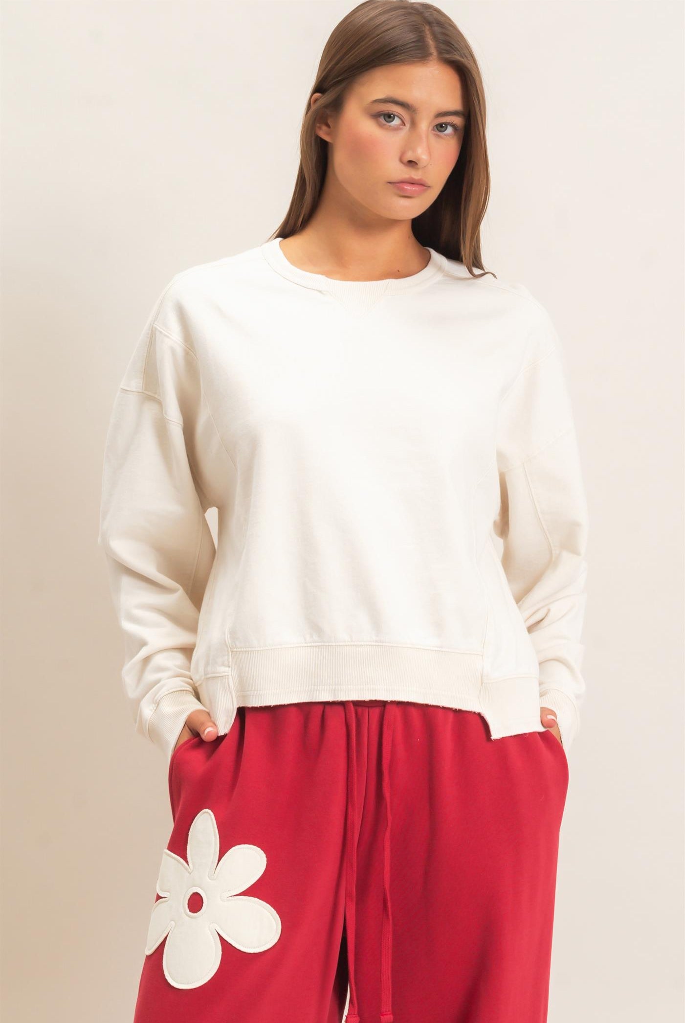 Wholesale Acid Wash Seam Detail Crew Neck Sweatshirt Sweatshirts DZ26E260 ALPACA DOUBLE ZERO