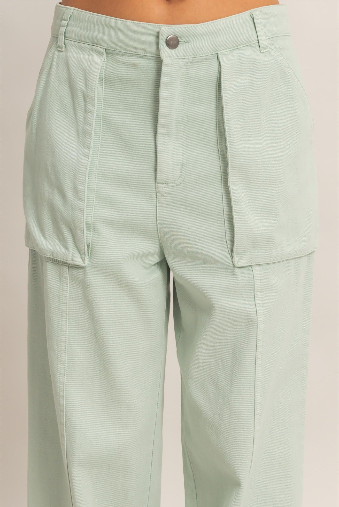 Wholesale High Rise Cargo Pants With Ankle Ties Pants DZ24C156 MINT DOUBLE ZERO