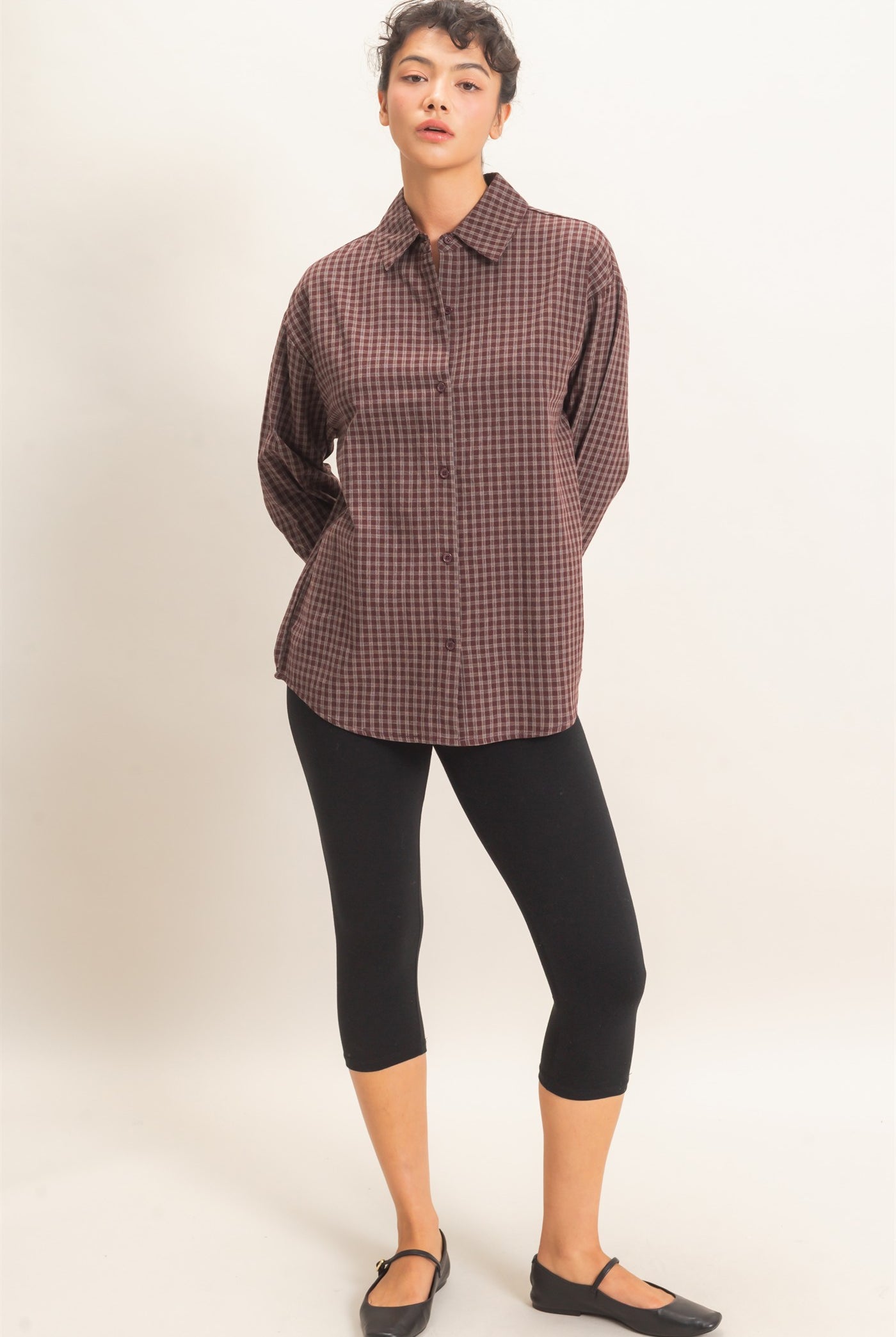 Wholesale Plaid Button-Up Shirt Shirts DZ26F012 BROWN DOUBLE ZERO