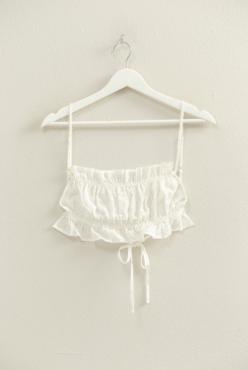 Wholesale Swiss Dot Bandeau Crop Top Clothing Tops HF22A413 OFF WHITE HYFVE