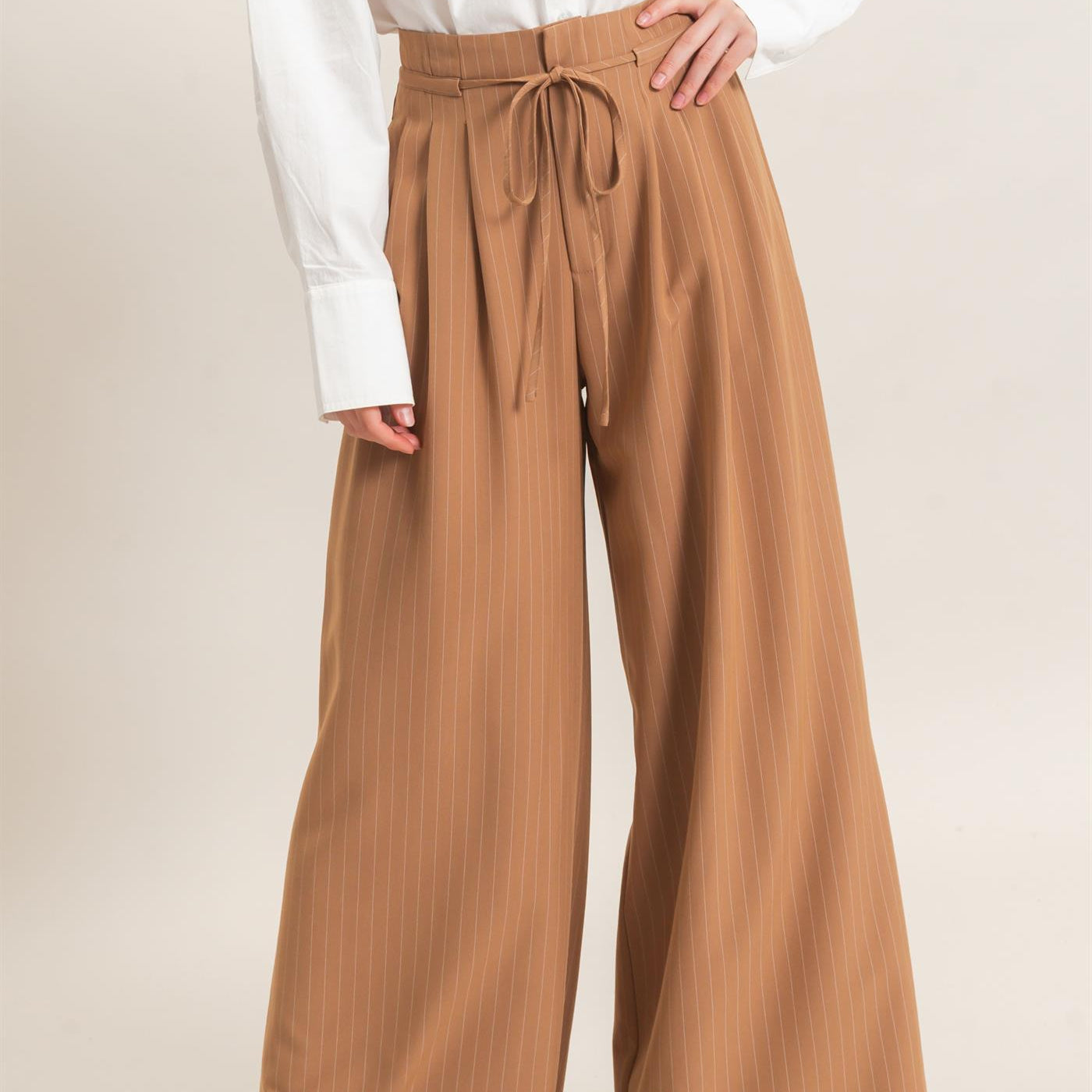 Wholesale Pleated Wide-Leg Pants Pants HF26A776 LIGHT BROWN HYFVE