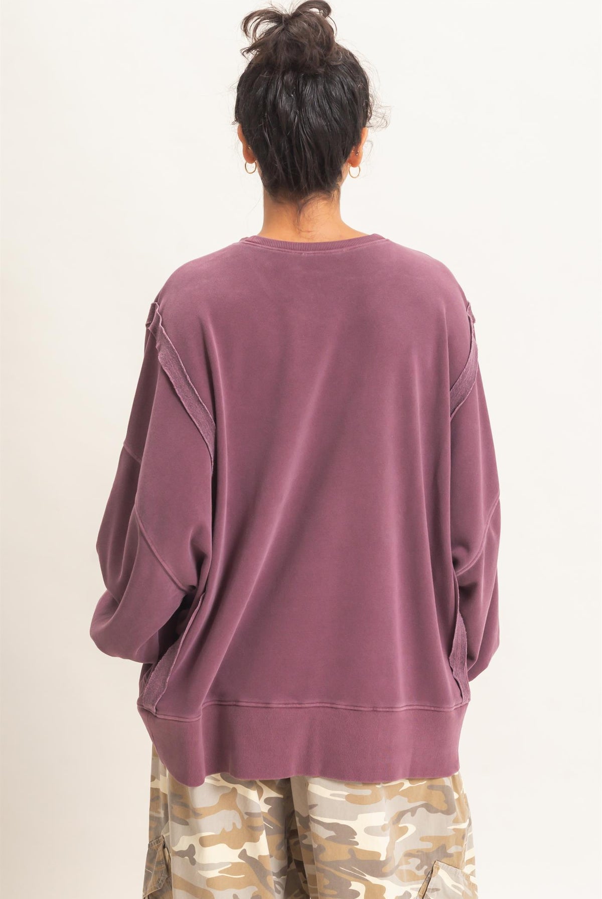 Wholesale Pigment Dye Oversized Raw Edge Sweatshirt Sweatshirts DZ26C737 DARK CHERRY DOUBLE ZERO